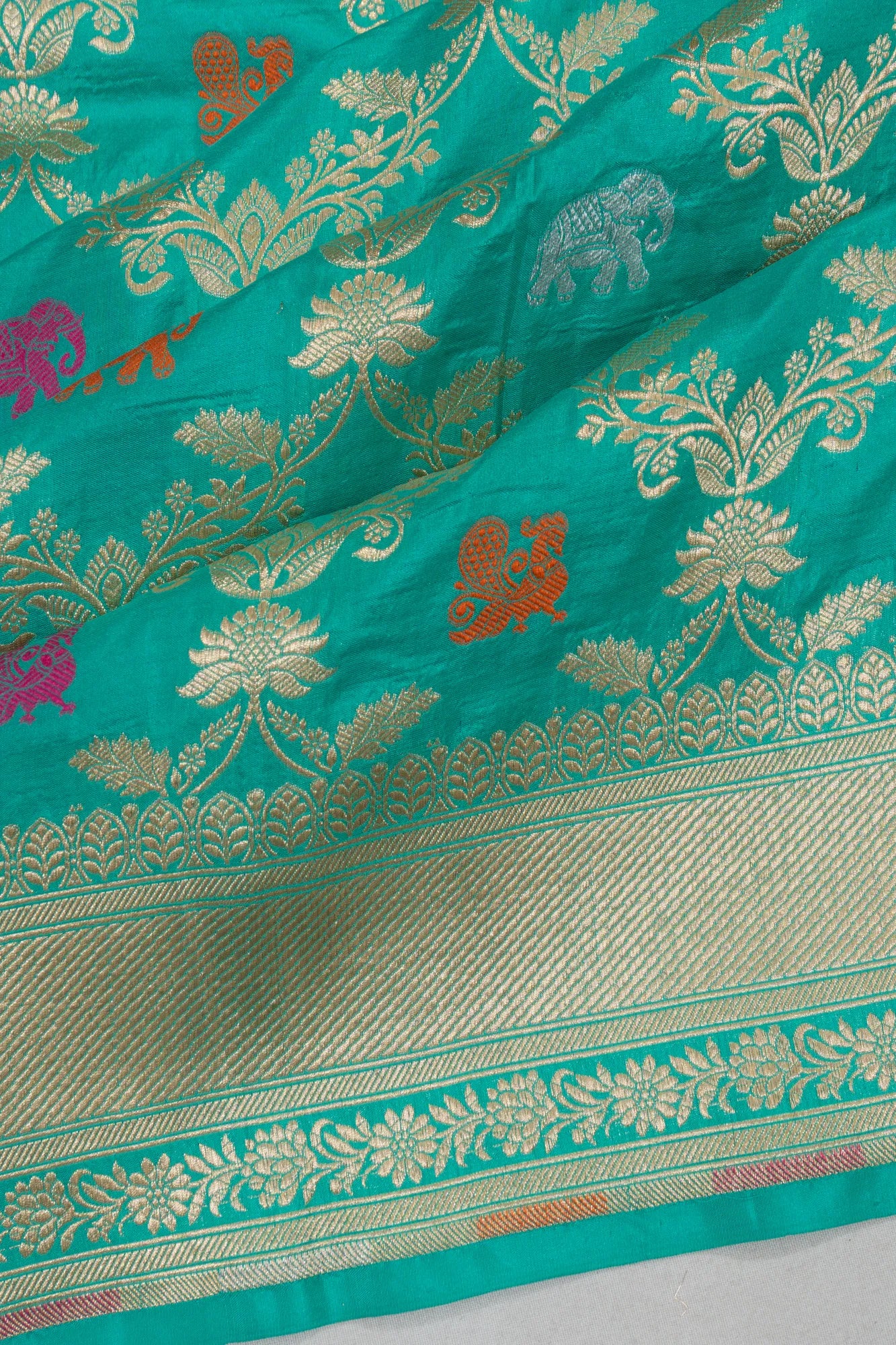 Banarasi Silk Phekwa Jaal And Butta Sea Green Saree