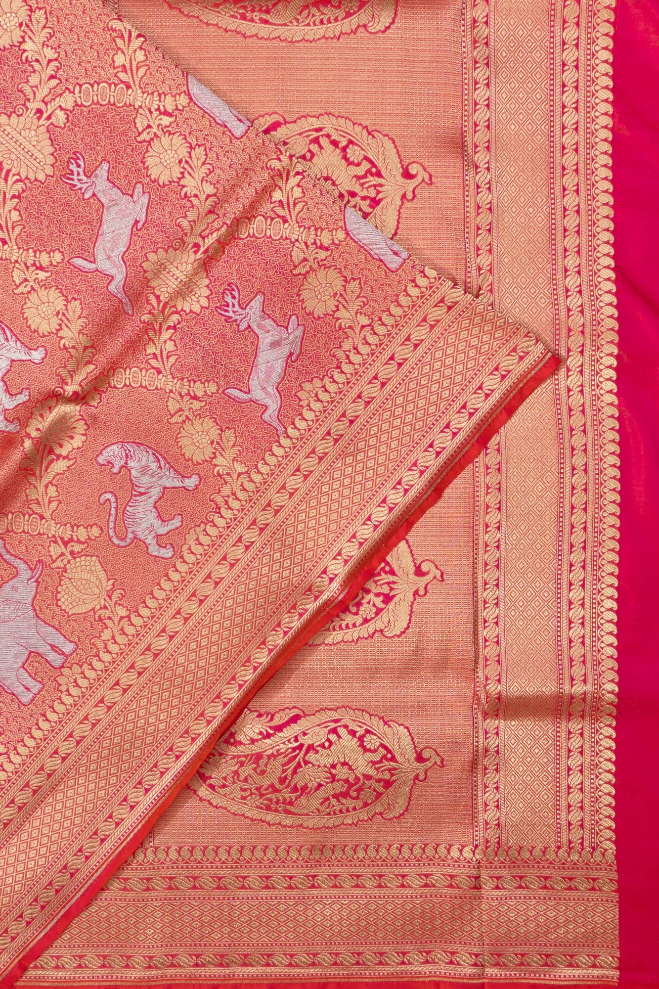 Banarasi Silk Phekwa Jaal Rani Pink Saree