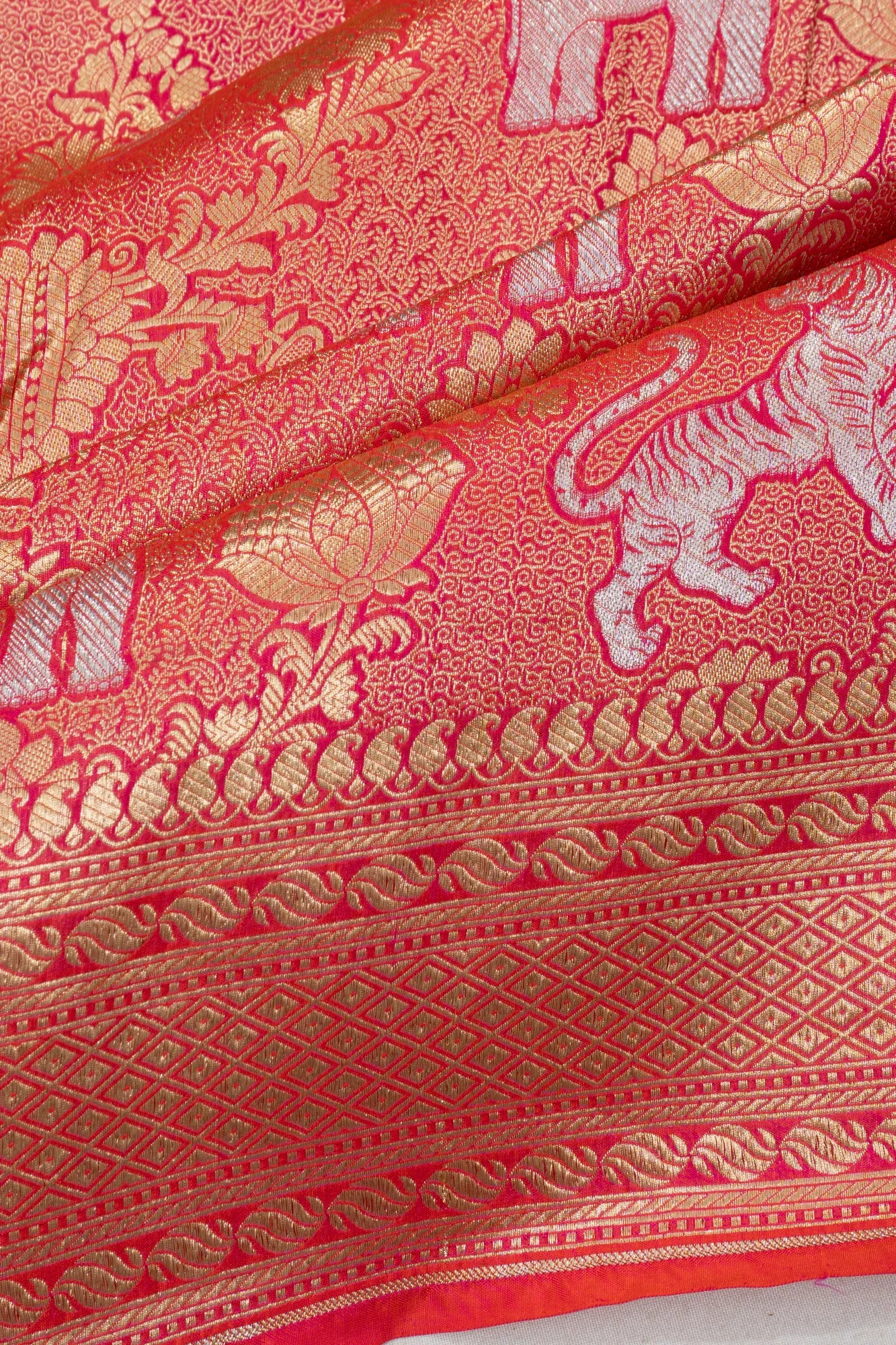 Banarasi Silk Phekwa Jaal Rani Pink Saree