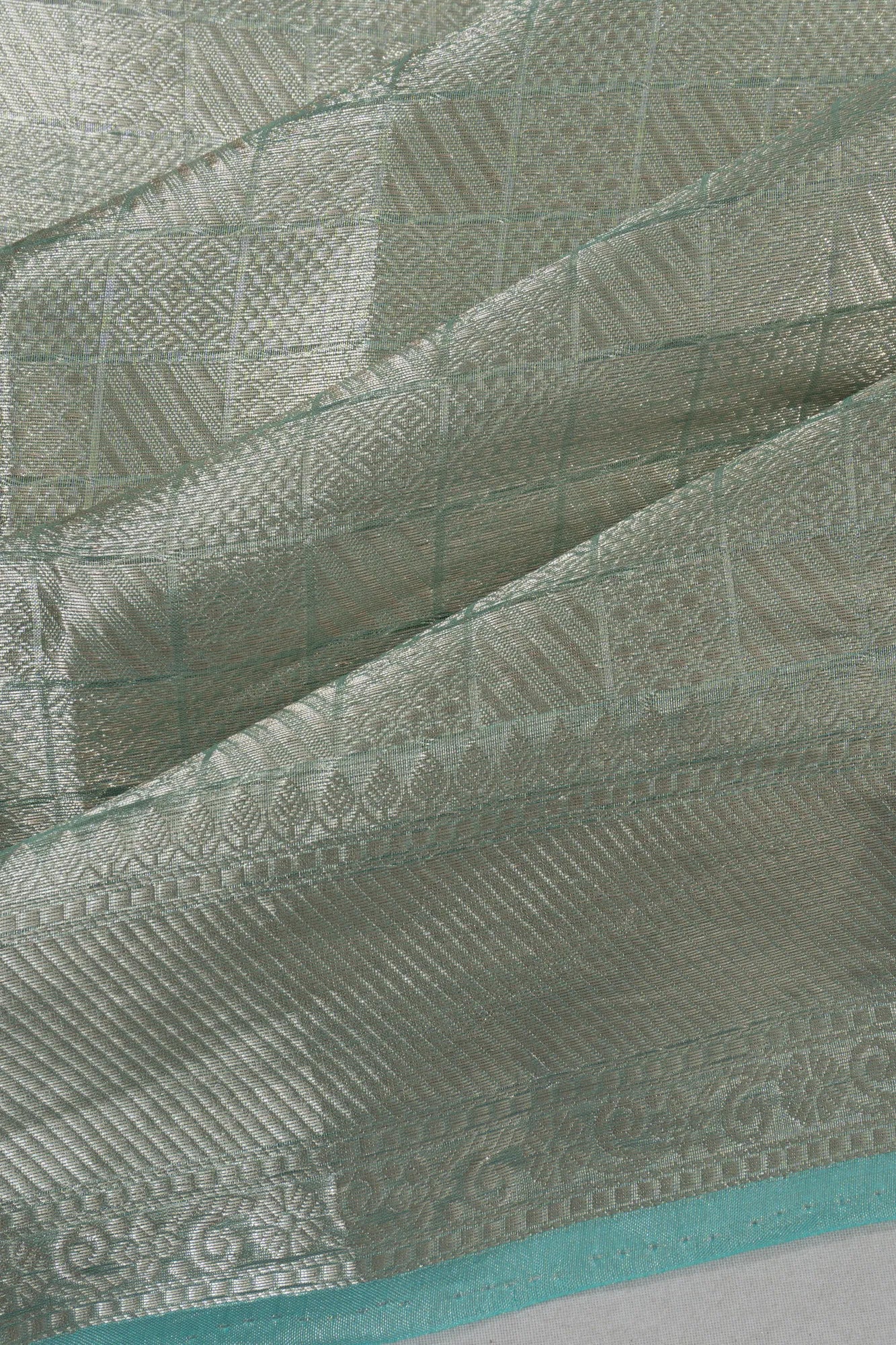 Organza Tissue All Over Brocade Sea Blue Saree With Embroidery Pallu