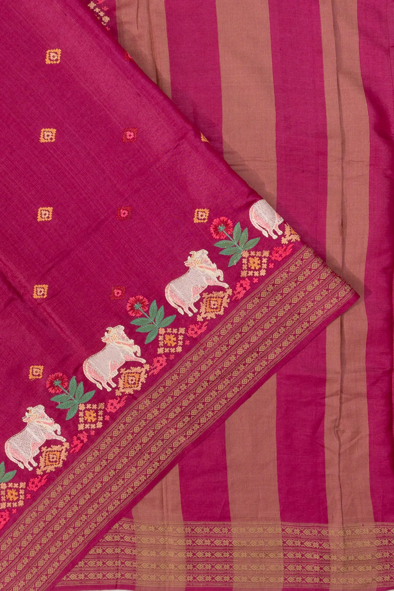 Tussar Embroidery Butta Rani Pink Saree With Pichwai Motifs