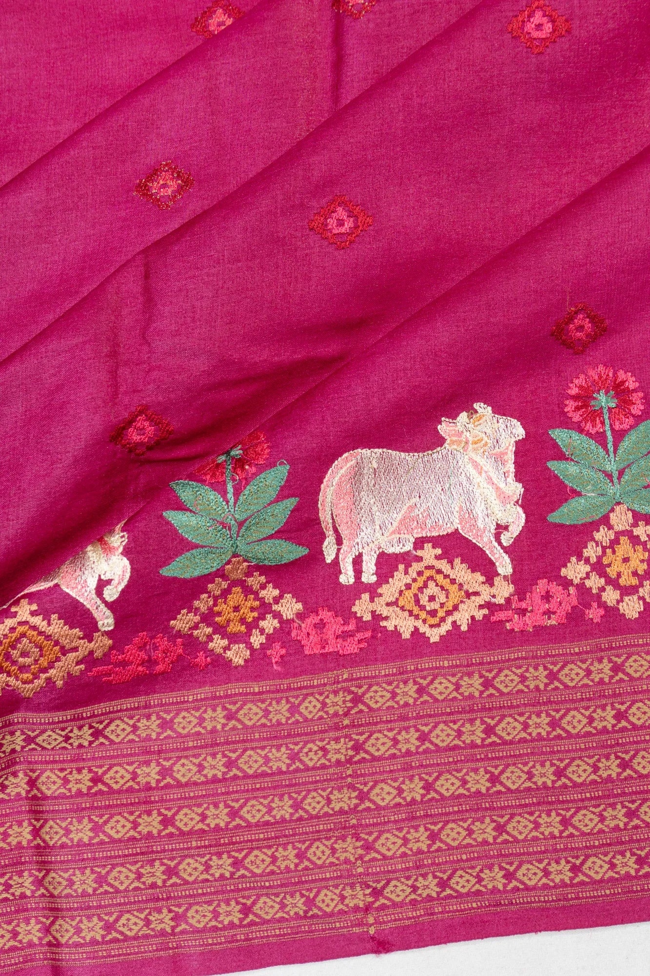 Tussar Embroidery Butta Rani Pink Saree With Pichwai Motifs