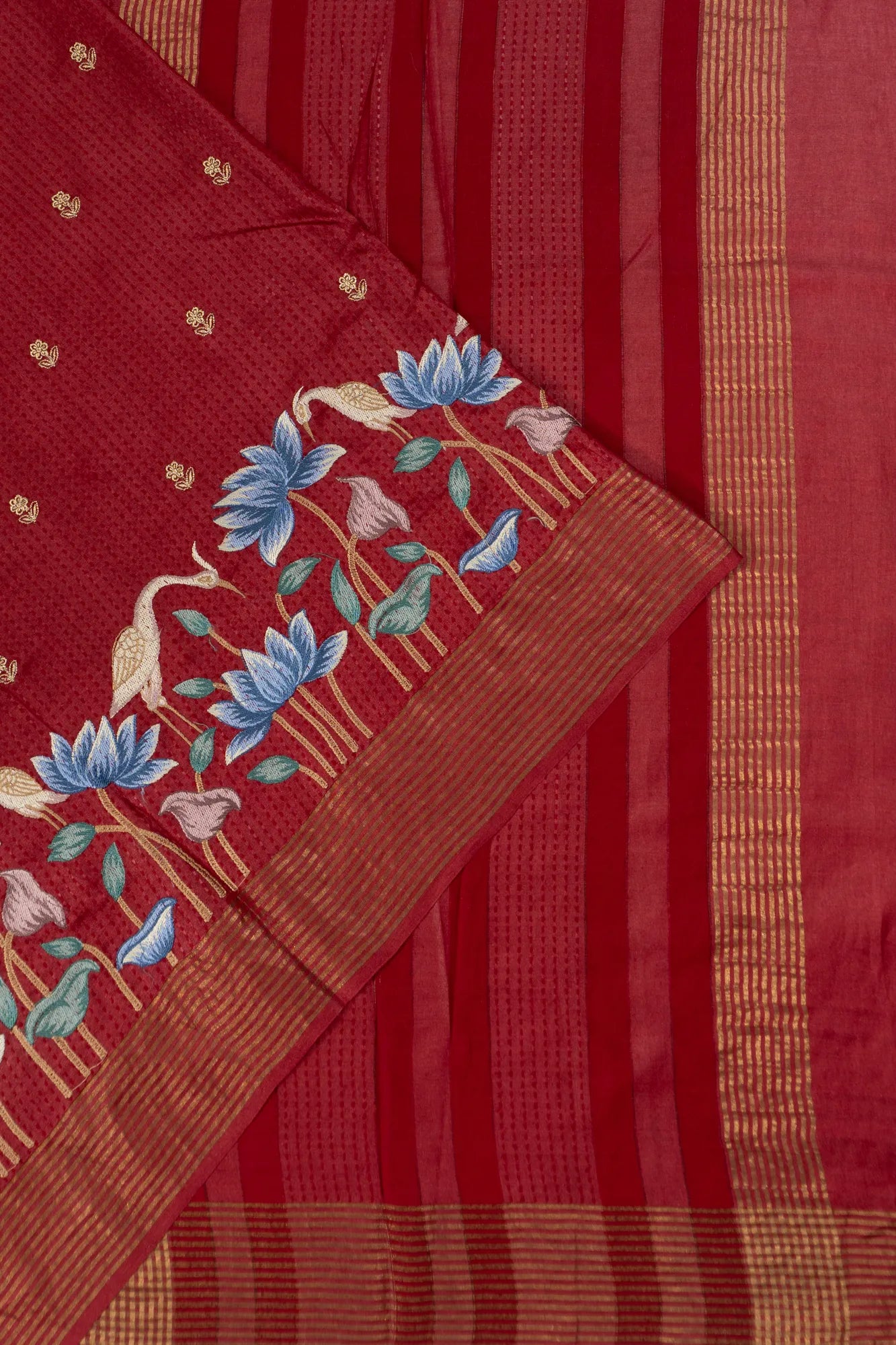 Tussar Butta Maroon Saree With Embroidery