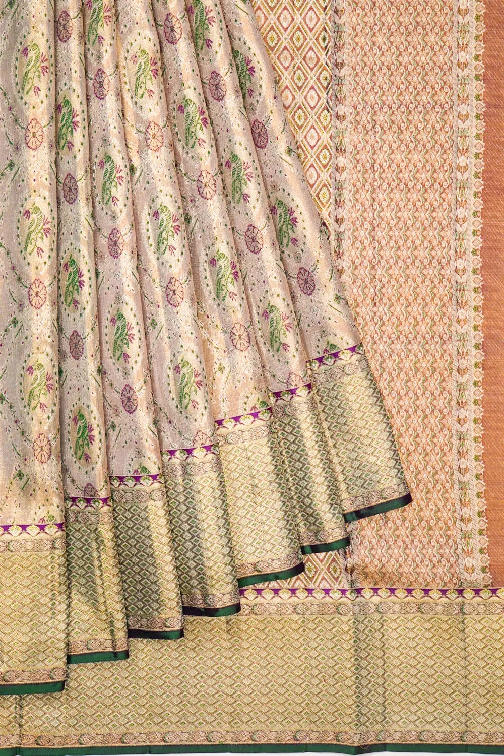 Kanchipuram Silk Tissue Brocade Silver Saree
