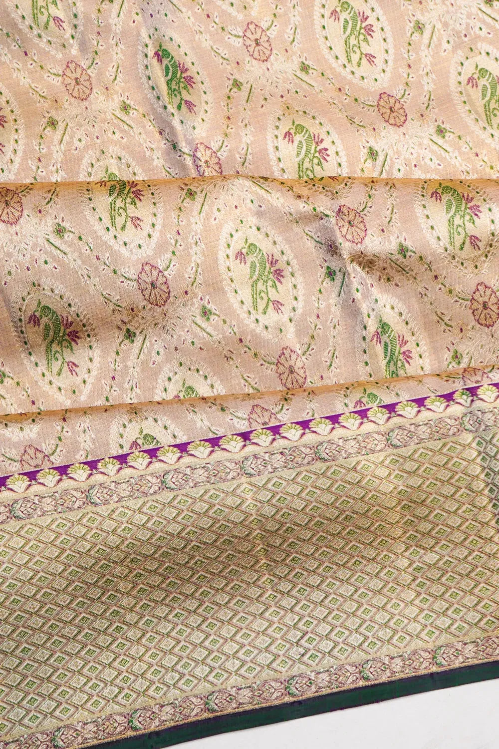 Kanchipuram Silk Tissue Brocade Silver Saree