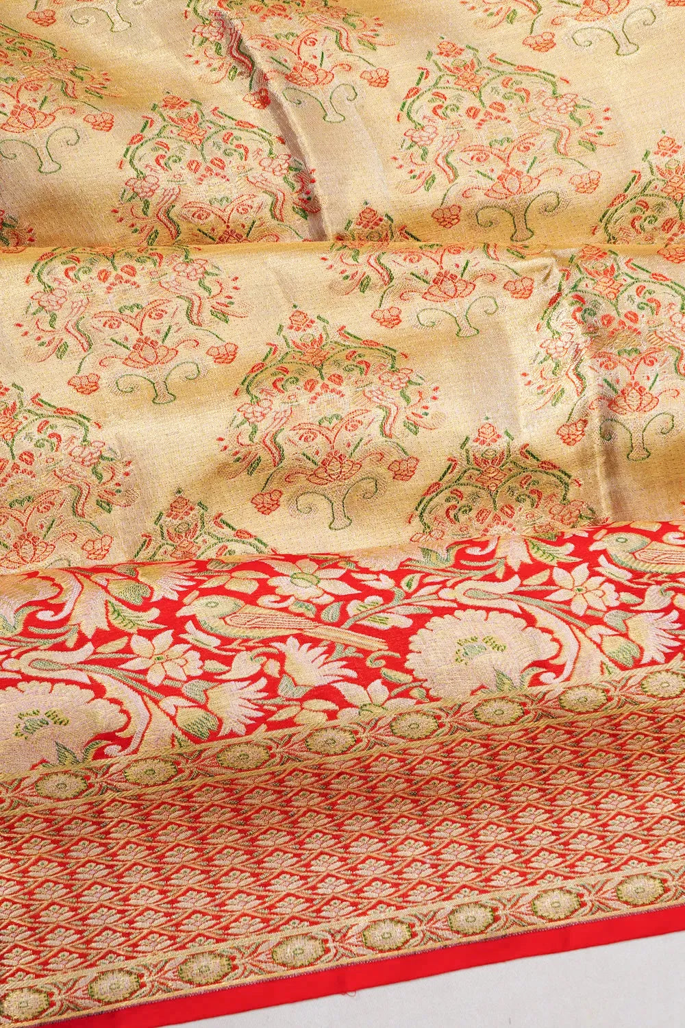 Kanchipuram Silk Tissue Brocade Gold Saree