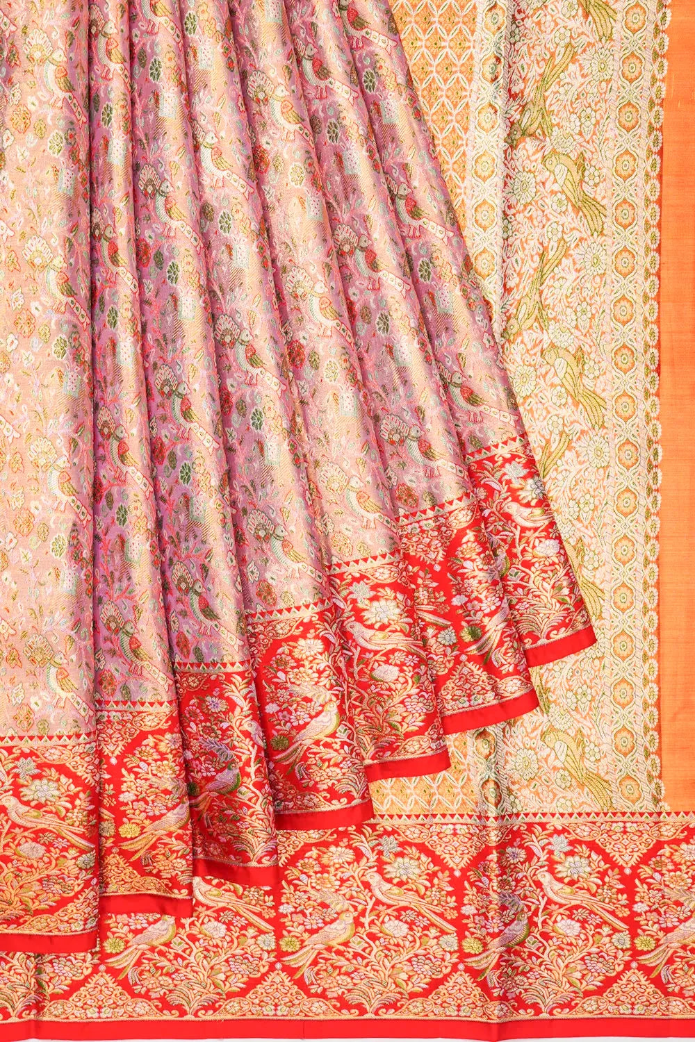 Kanchipuram Silk Tissue Brocade Pink Saree