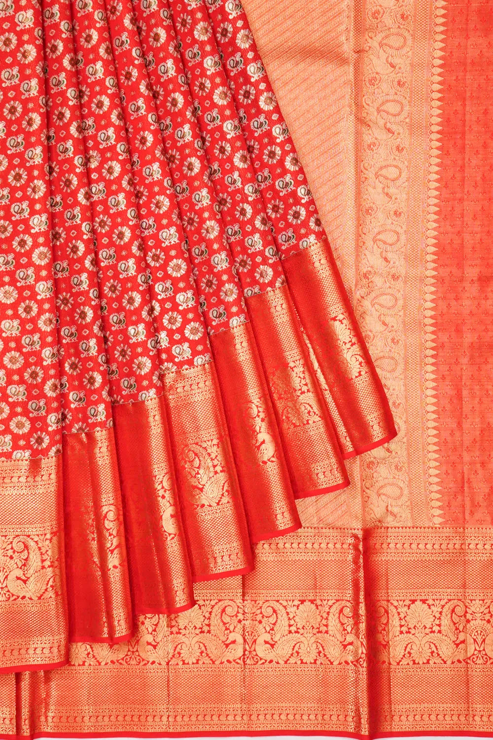 Kanchipuram Silk Tissue Brocade Red Saree