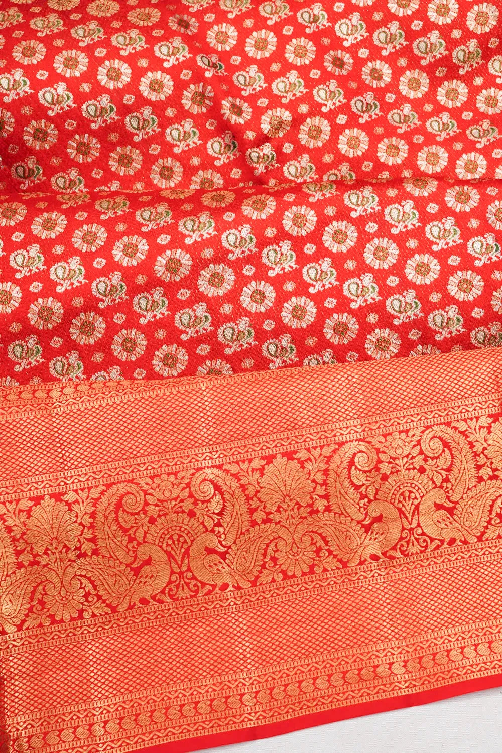 Kanchipuram Silk Tissue Brocade Red Saree