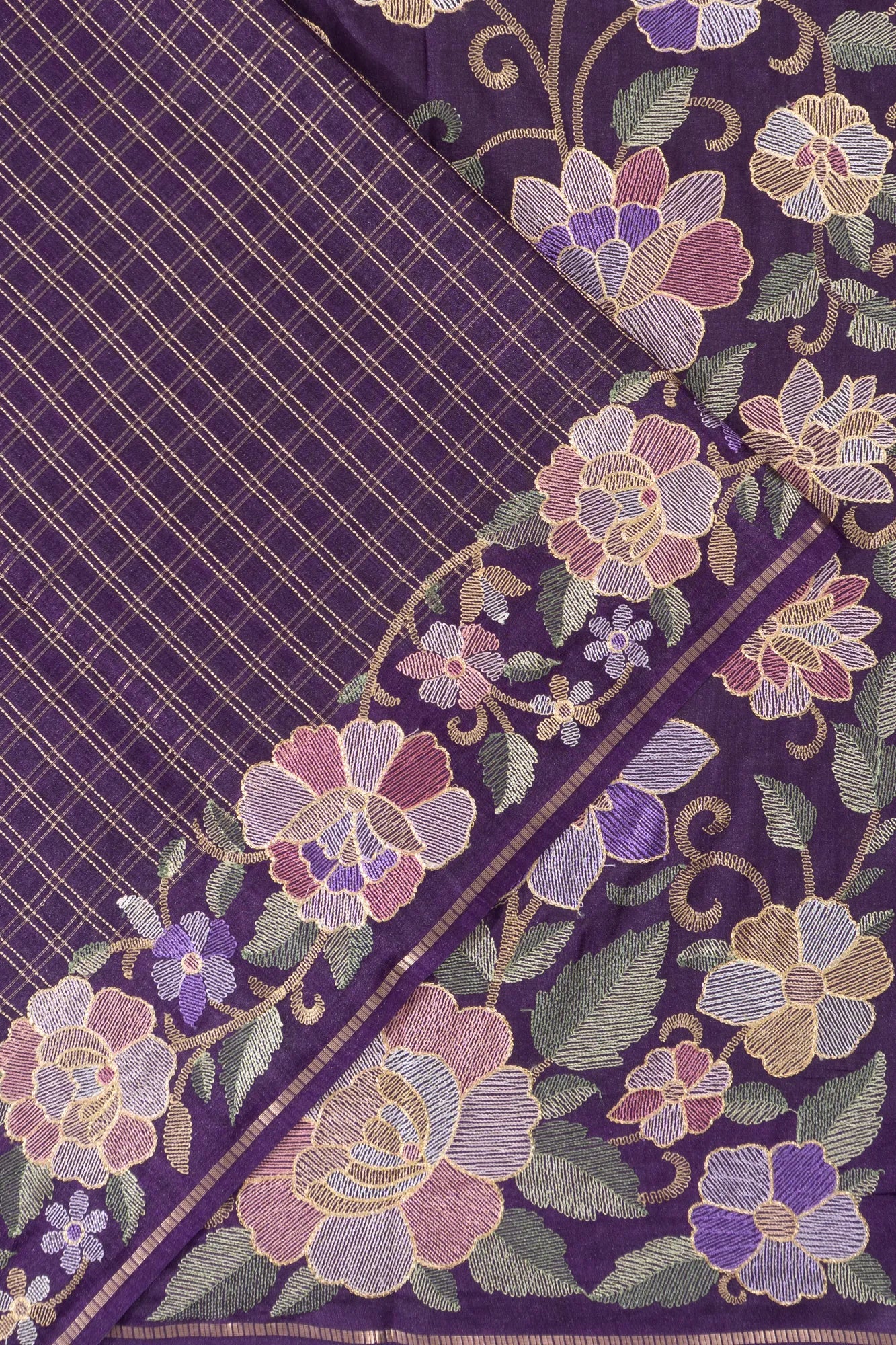 Dola Silk Checks Violet Saree With Embroidery Border