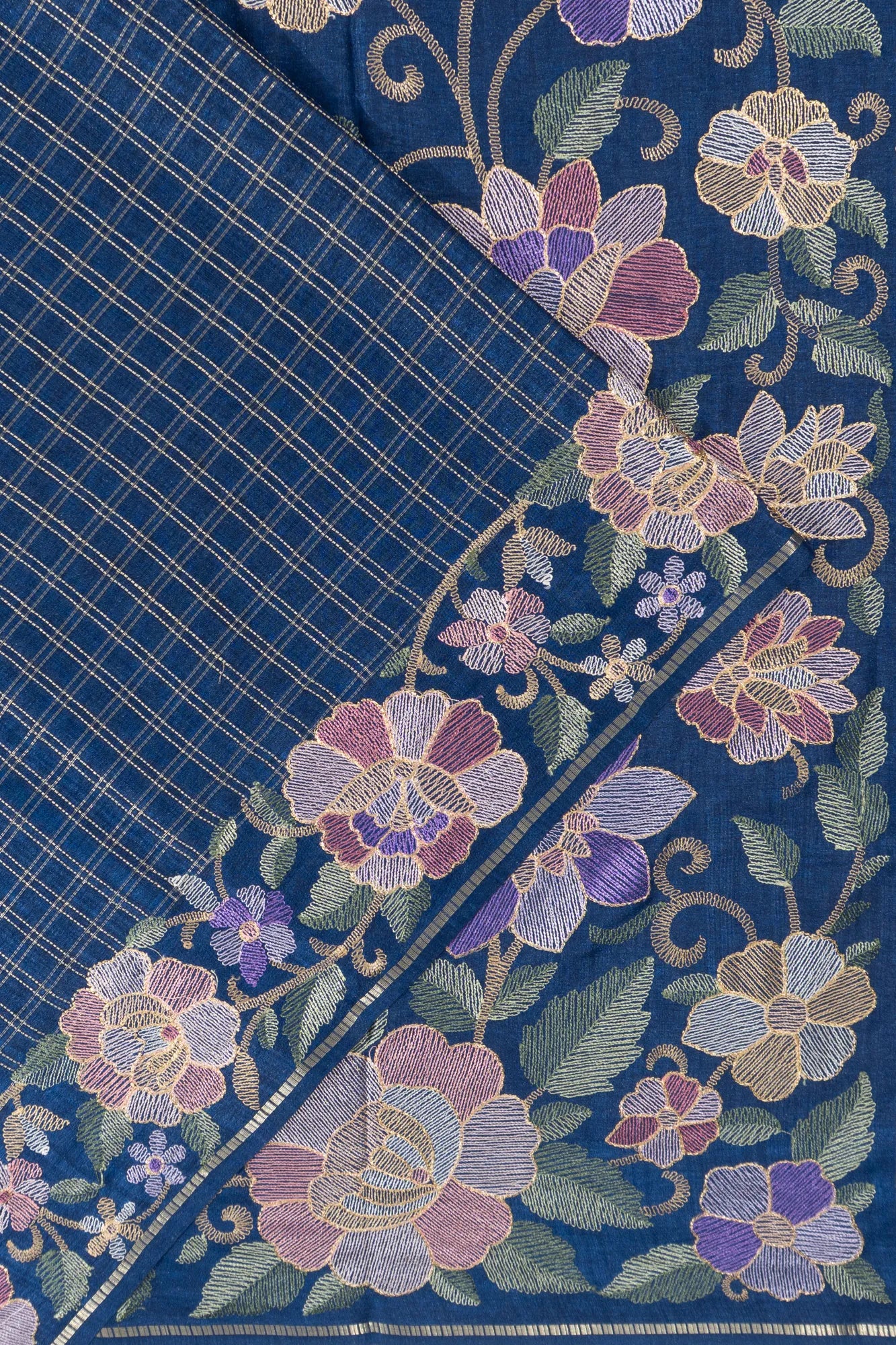 Dola Silk Checks Blue Saree With Embroidery Border