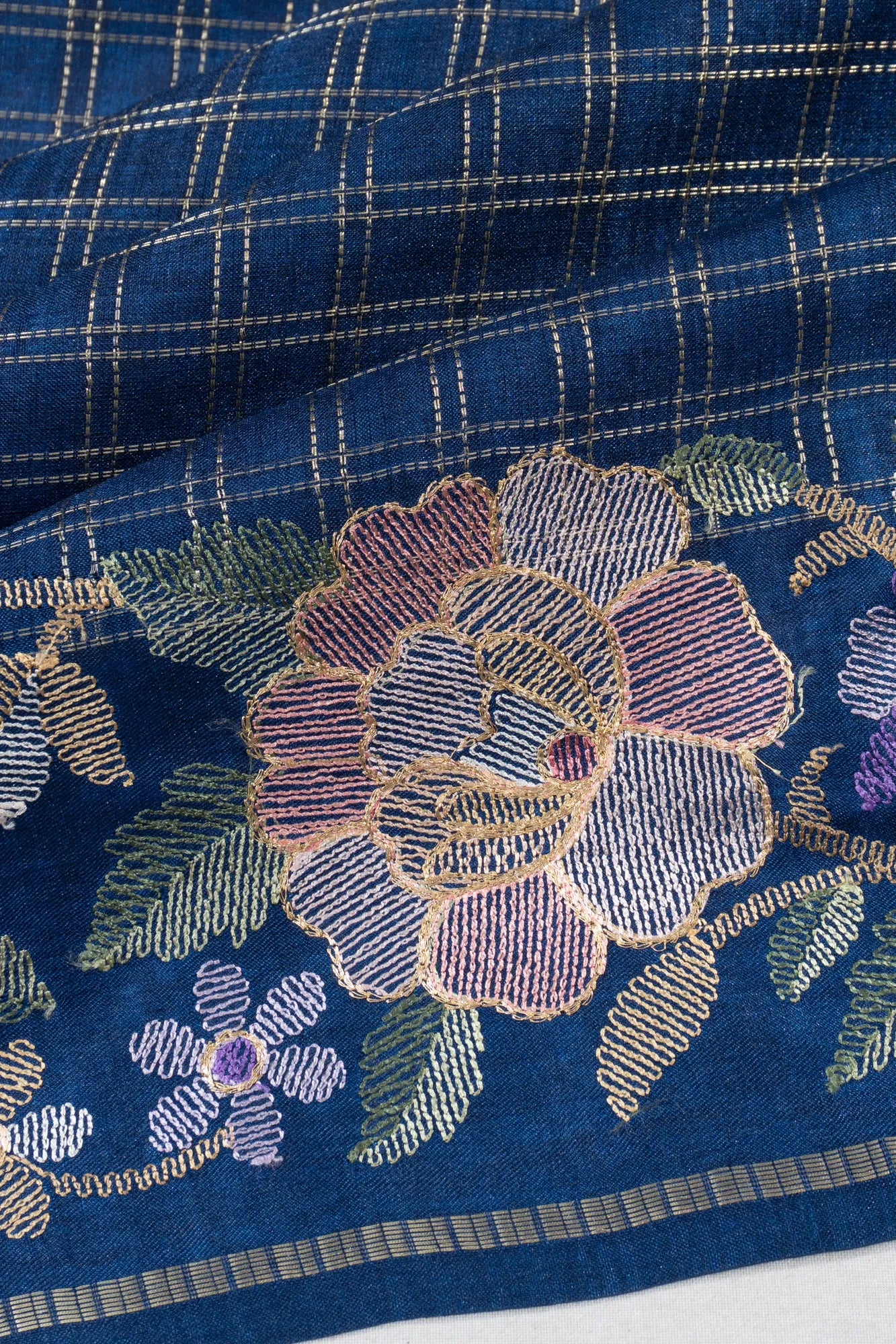 Dola Silk Checks Blue Saree With Embroidery Border