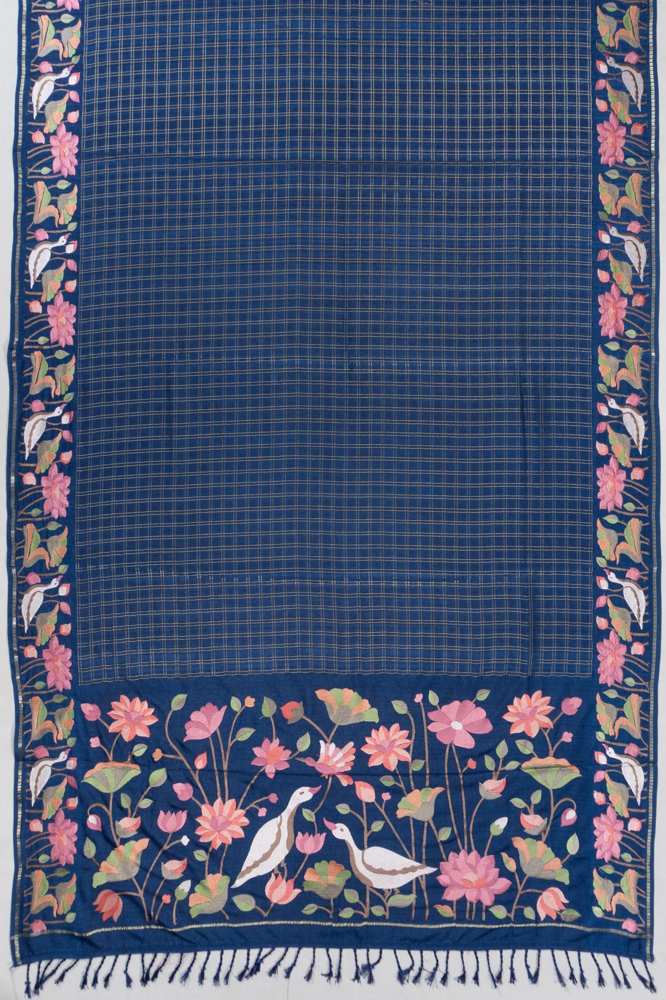 Dola Silk Checks Blue Saree With Embroidery Border