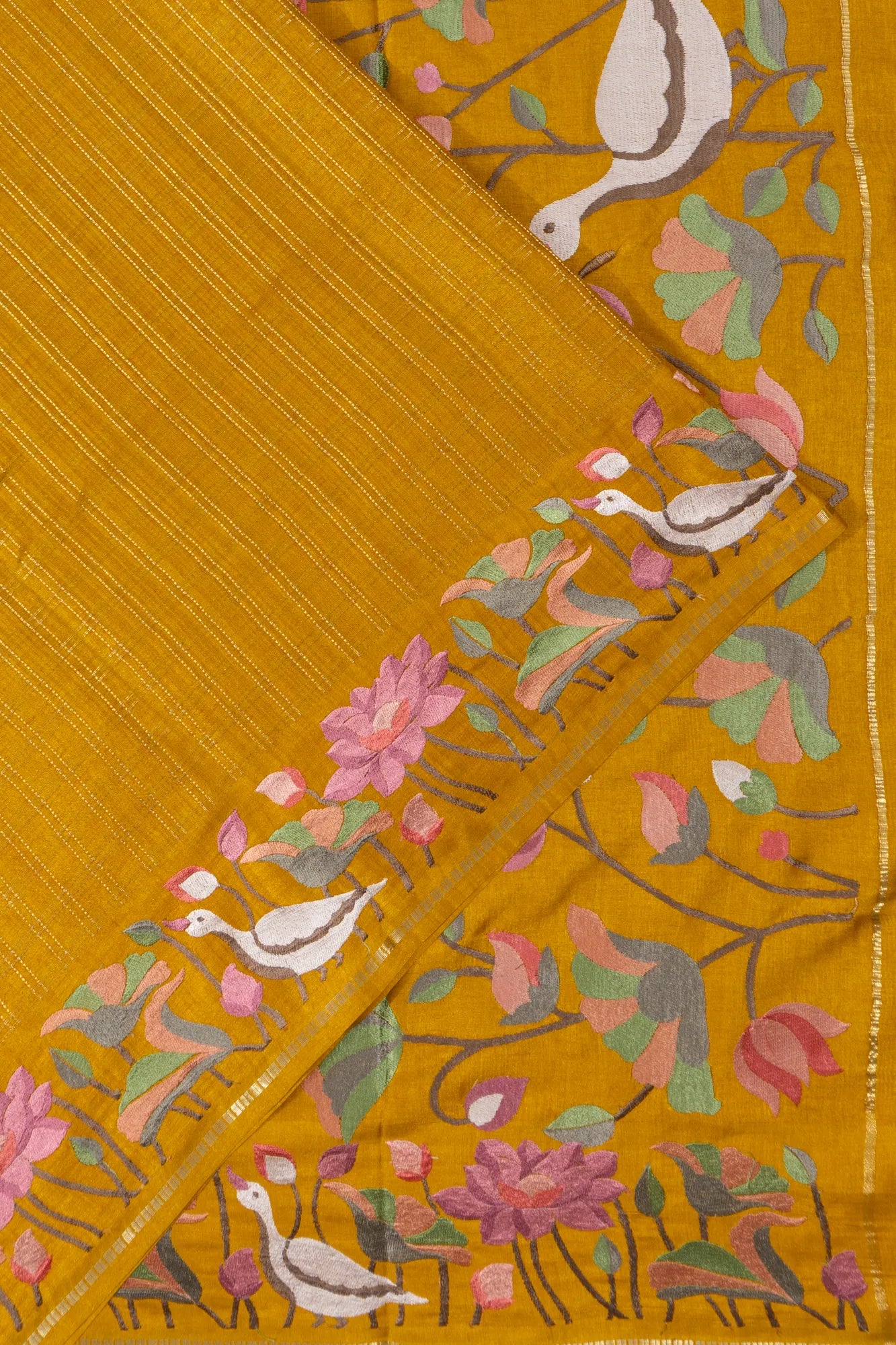 Dola Silk Checks Mustard Yellow Saree With Embroidery Border