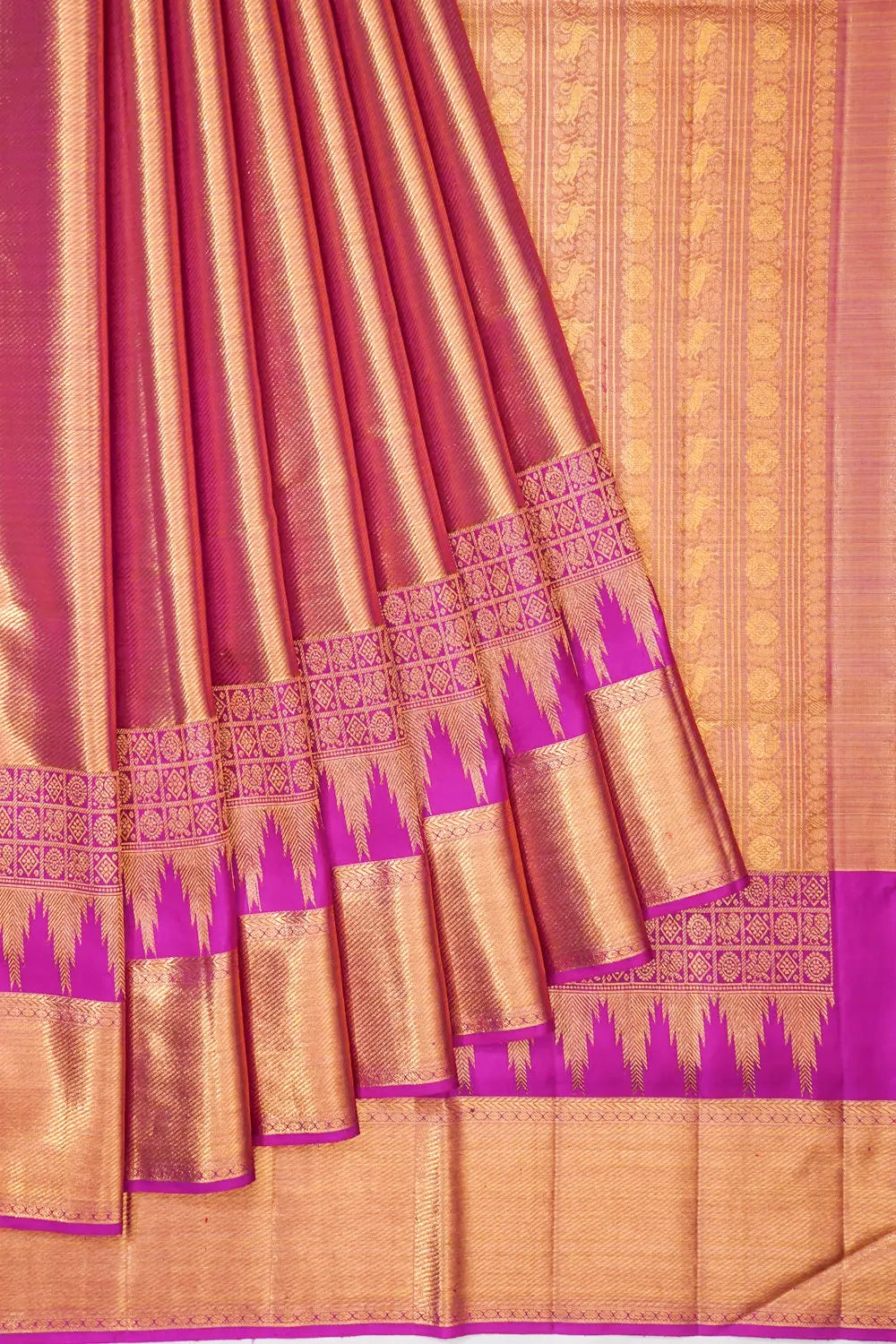 Kanchipuram Silk Tissue Brocade Pink Saree