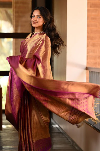 Kanchipuram Silk Tissue Brocade Pink Saree