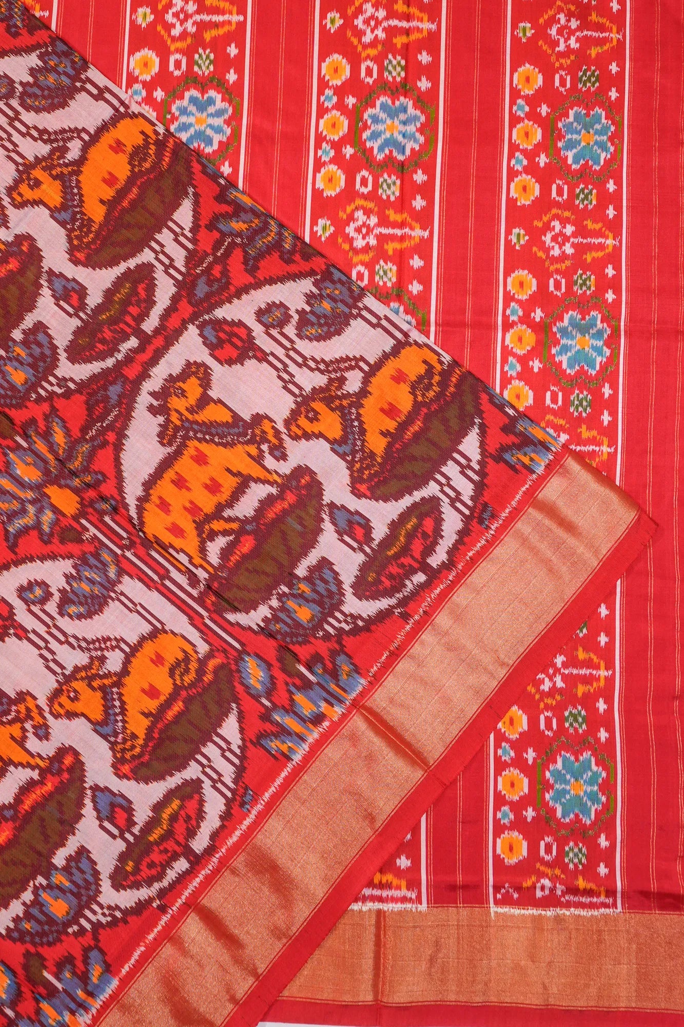 Pochampally Silk Ikat Red Saree With Pichwai Motifs