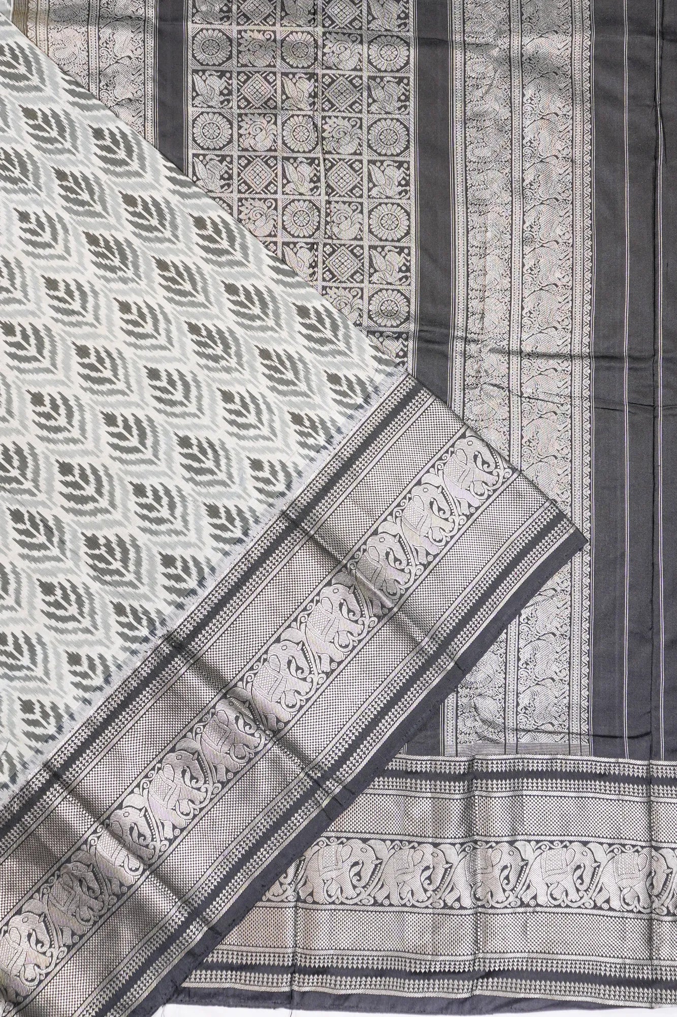 Kanchipuram Silk Ikat White Saree