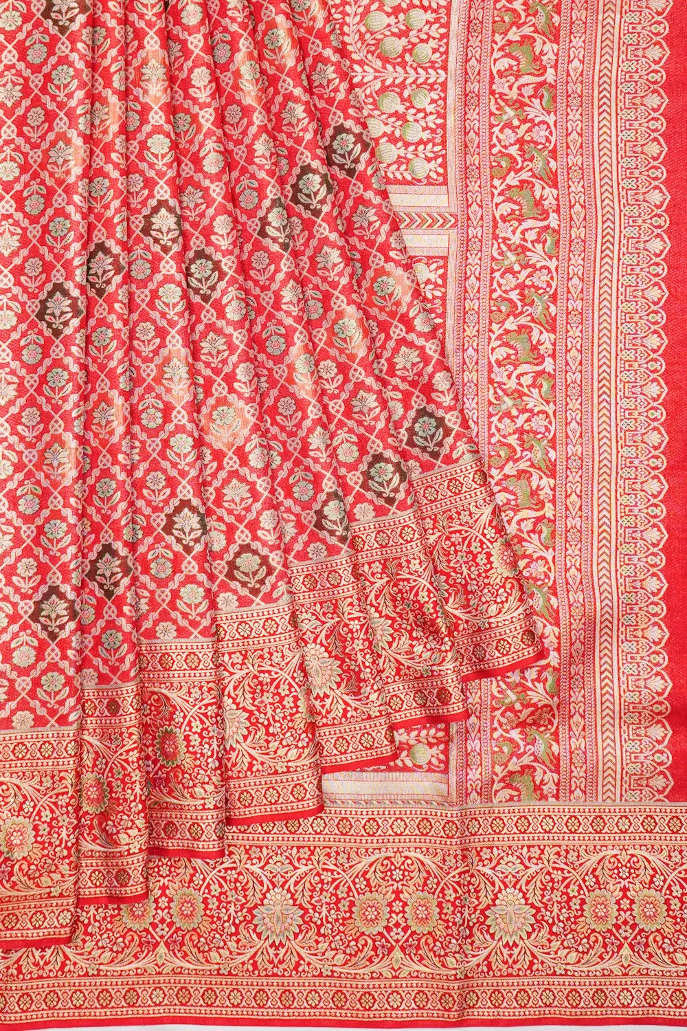 Kanchipuram Silk Tissue Brocade Red Saree