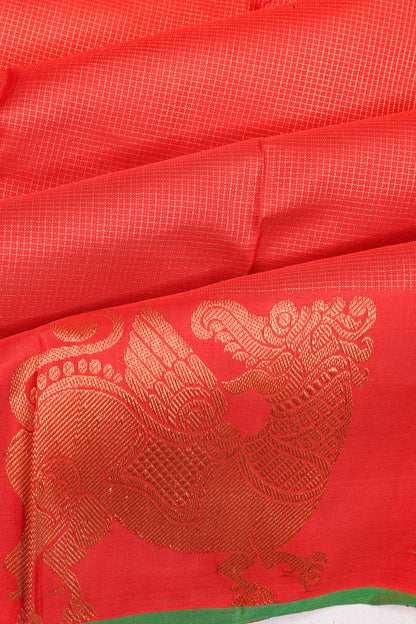 Kanchipuram Silk Kattam Checks Red Saree