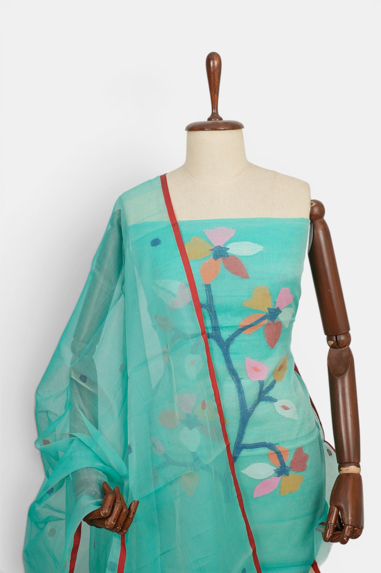Phulia Cotton Jamdani Sea Blue Salwar Suit Set W/O Bottom