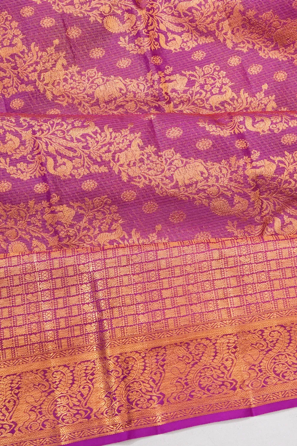 Taranga Kanchi Silk Tissue Vanasingaram Jaal Pink Saree