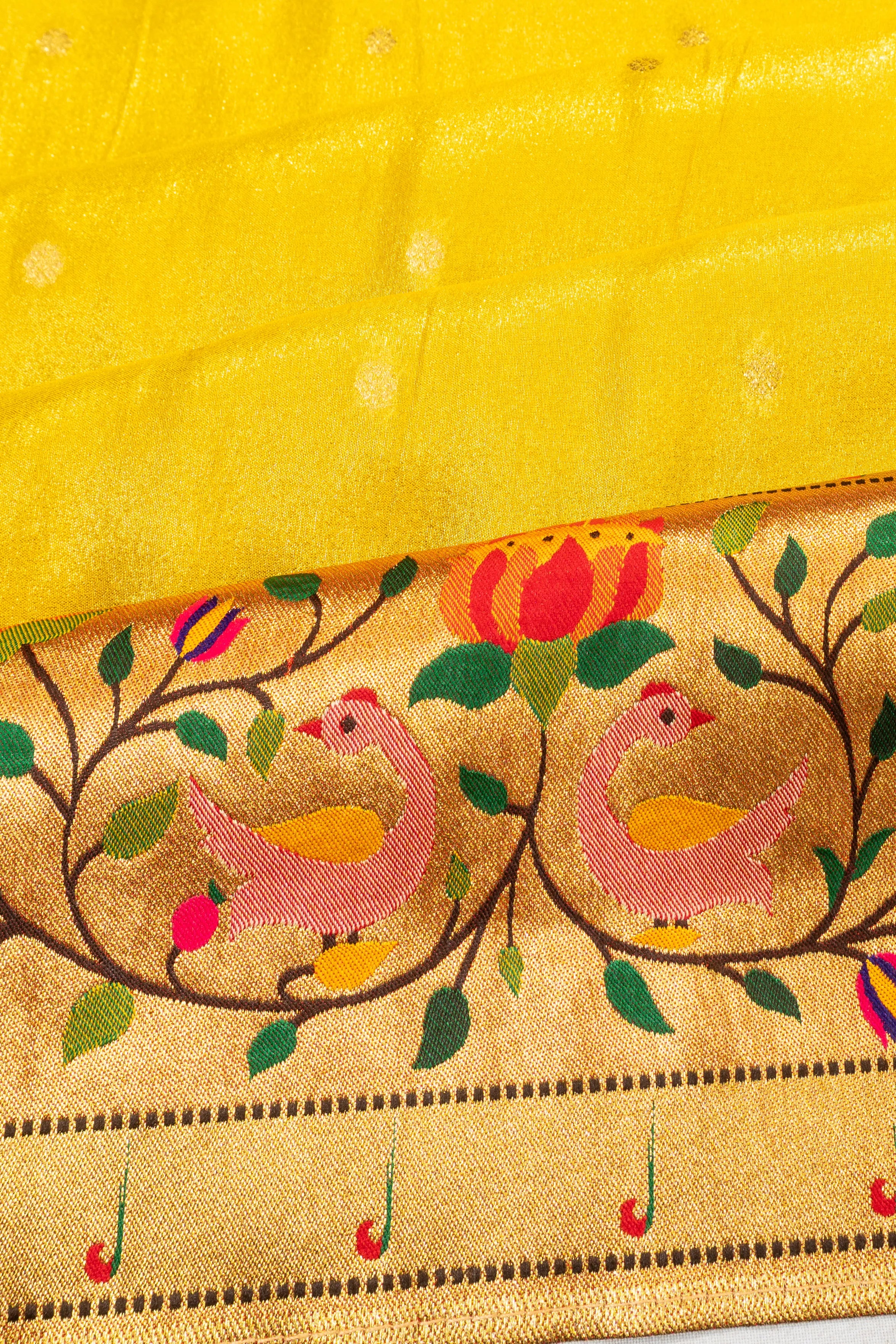 Muniya Silk Tissue Butta Yellow Saree
