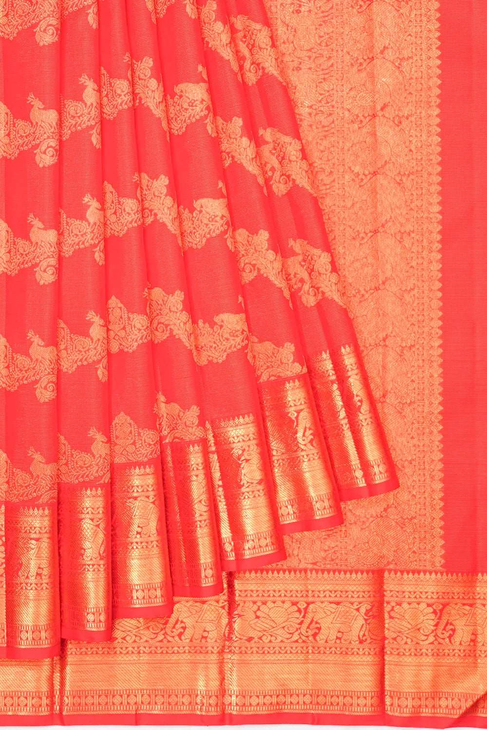 Kanchipuram Silk Oosi Lines And Jaal Red Saree