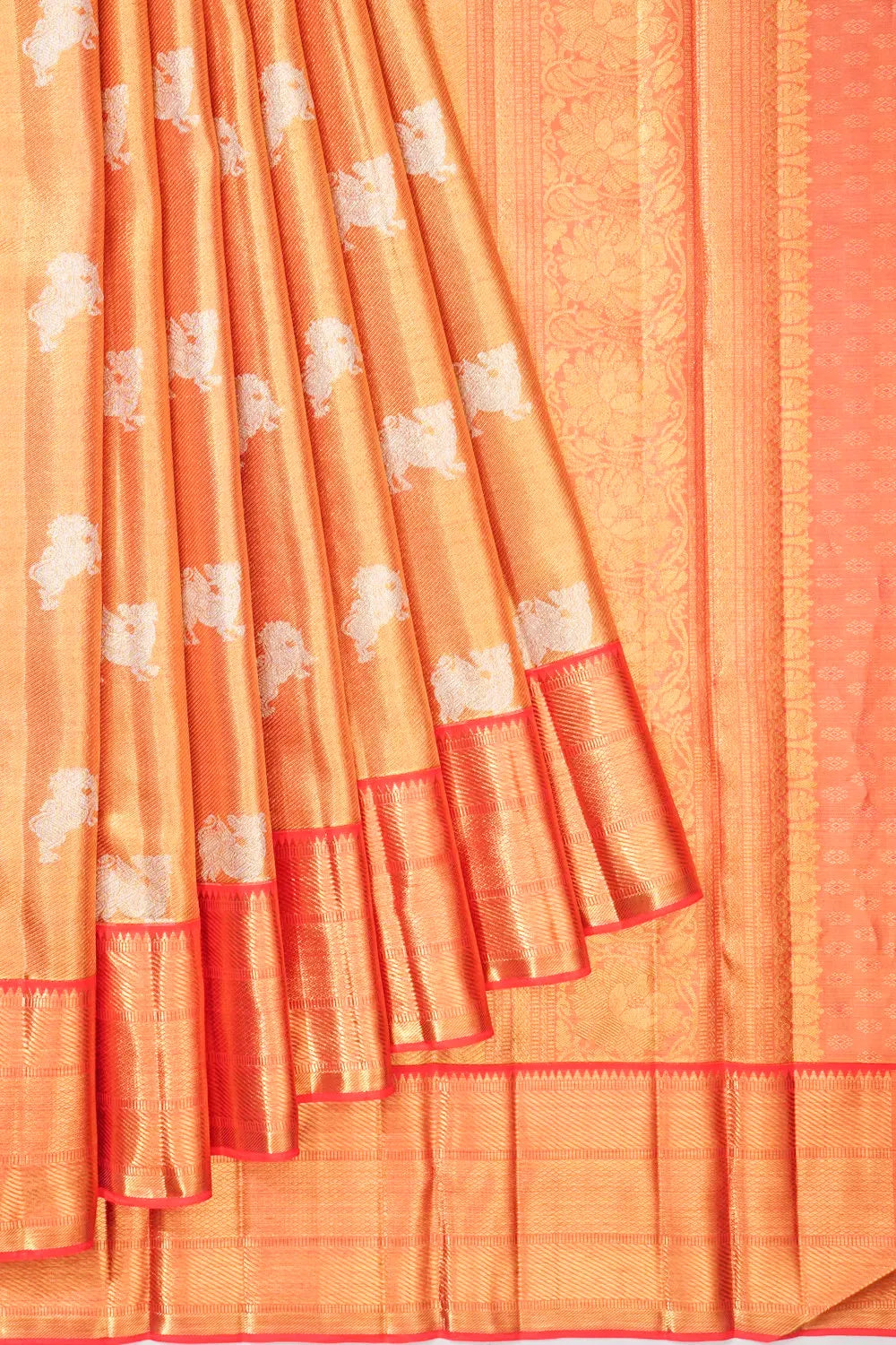 Kanchipuram Silk Tissue Brocade Burnt Orange Saree