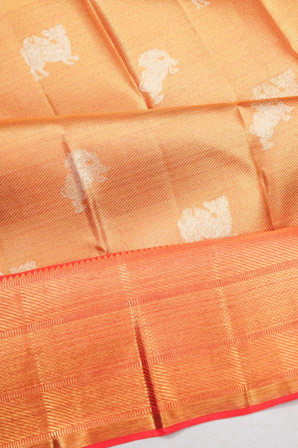 Kanchipuram Silk Tissue Brocade Burnt Orange Saree
