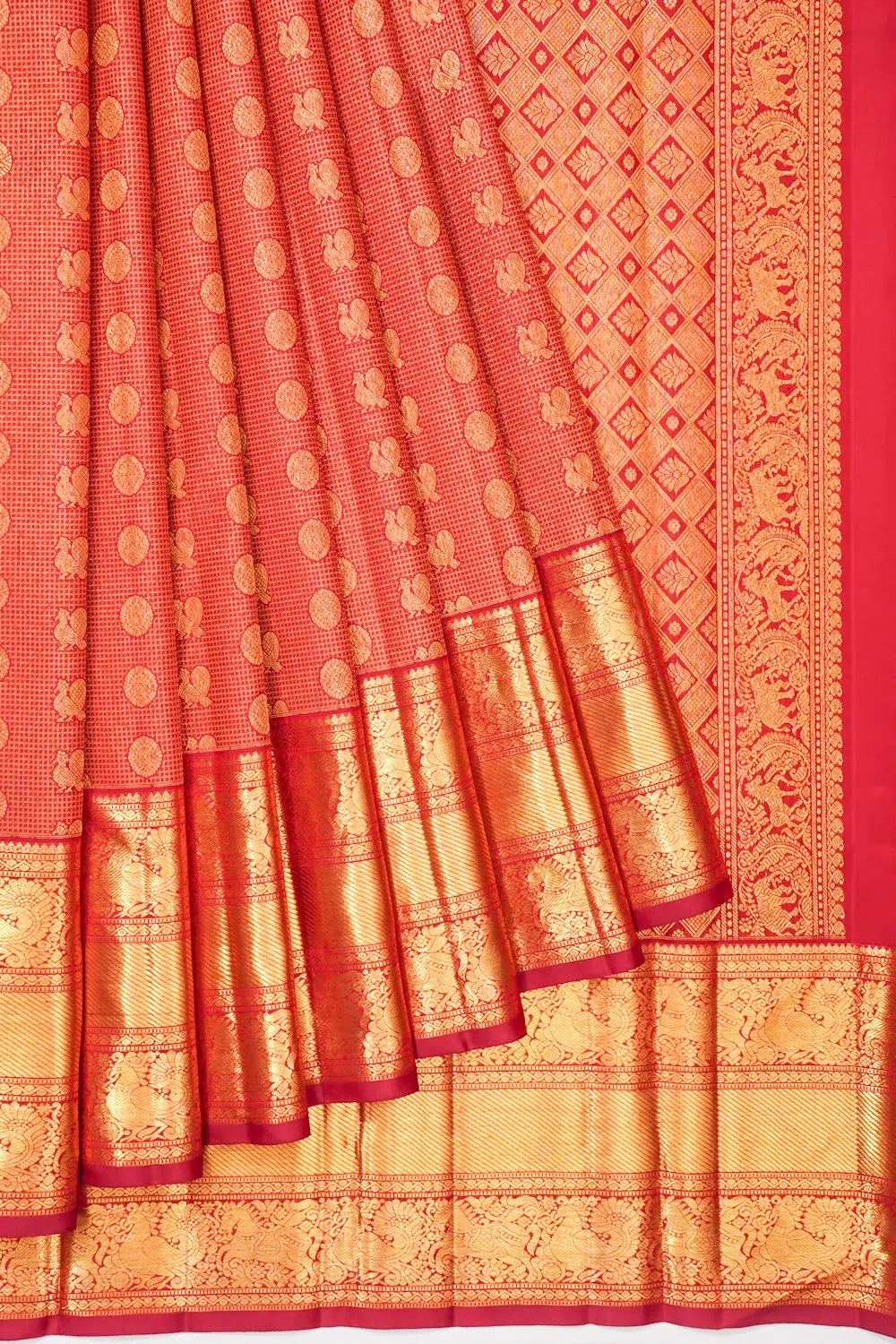 Kanchipuram Silk Checks And Butta Maroon Saree