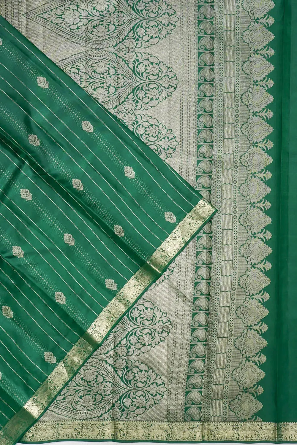 Taranga Kanchi Silk Brocade Bottle Green Saree
