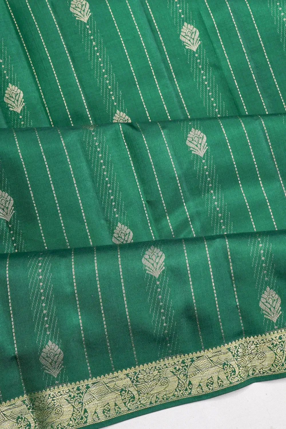 Taranga Kanchi Silk Brocade Bottle Green Saree
