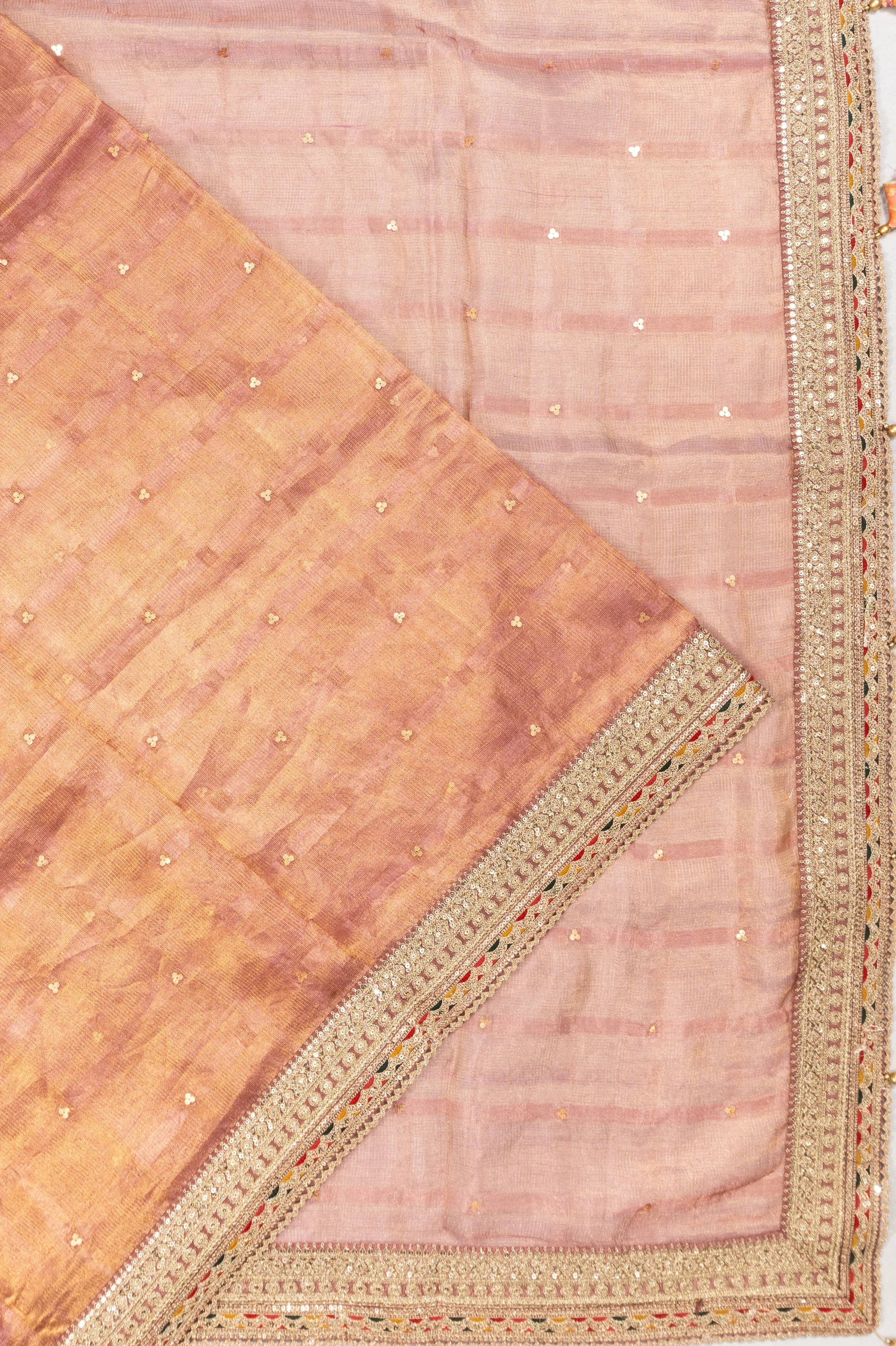 Organza Tissue Butta Peach Saree With Readymade Blouse