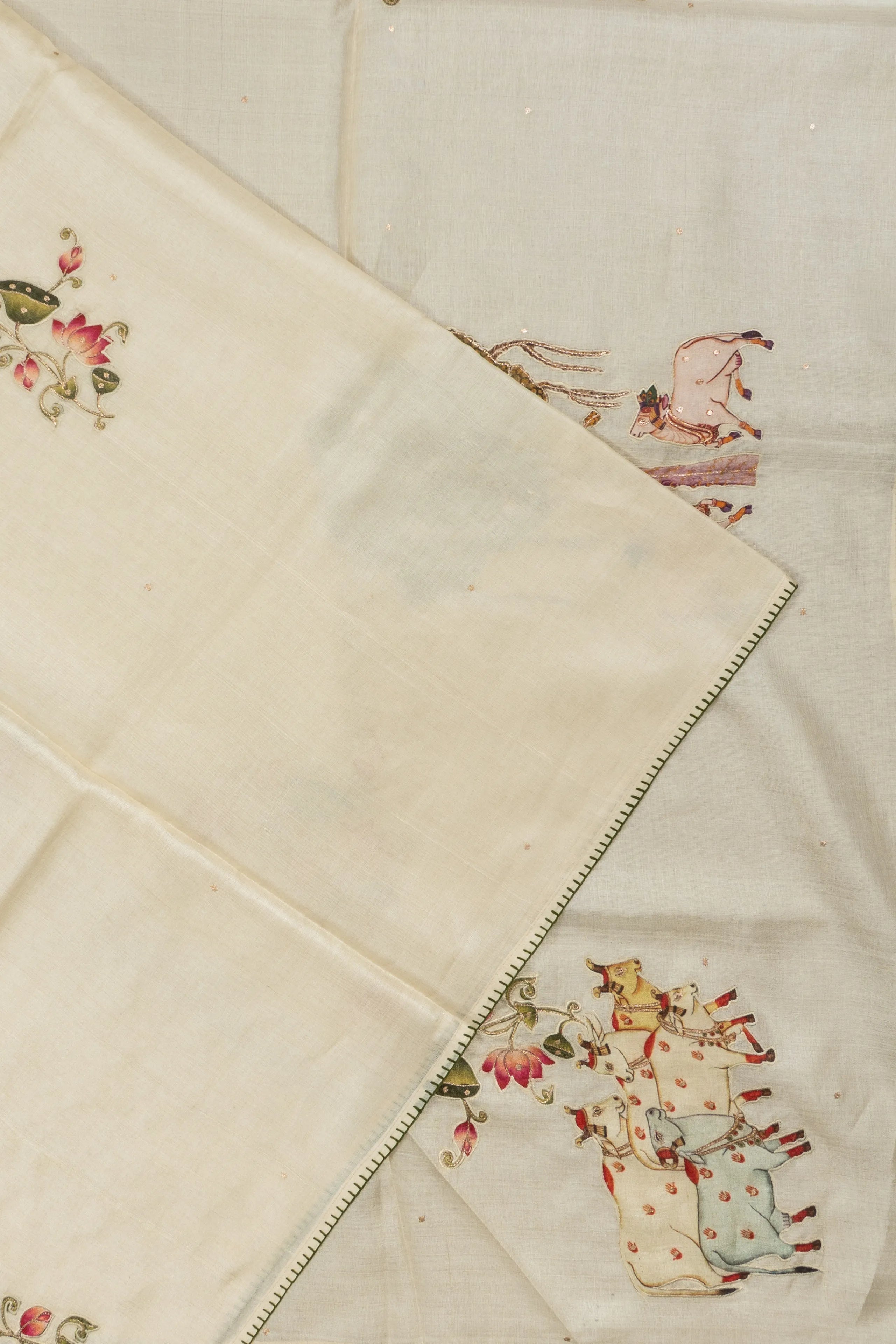 Tussar Butta Cream Saree