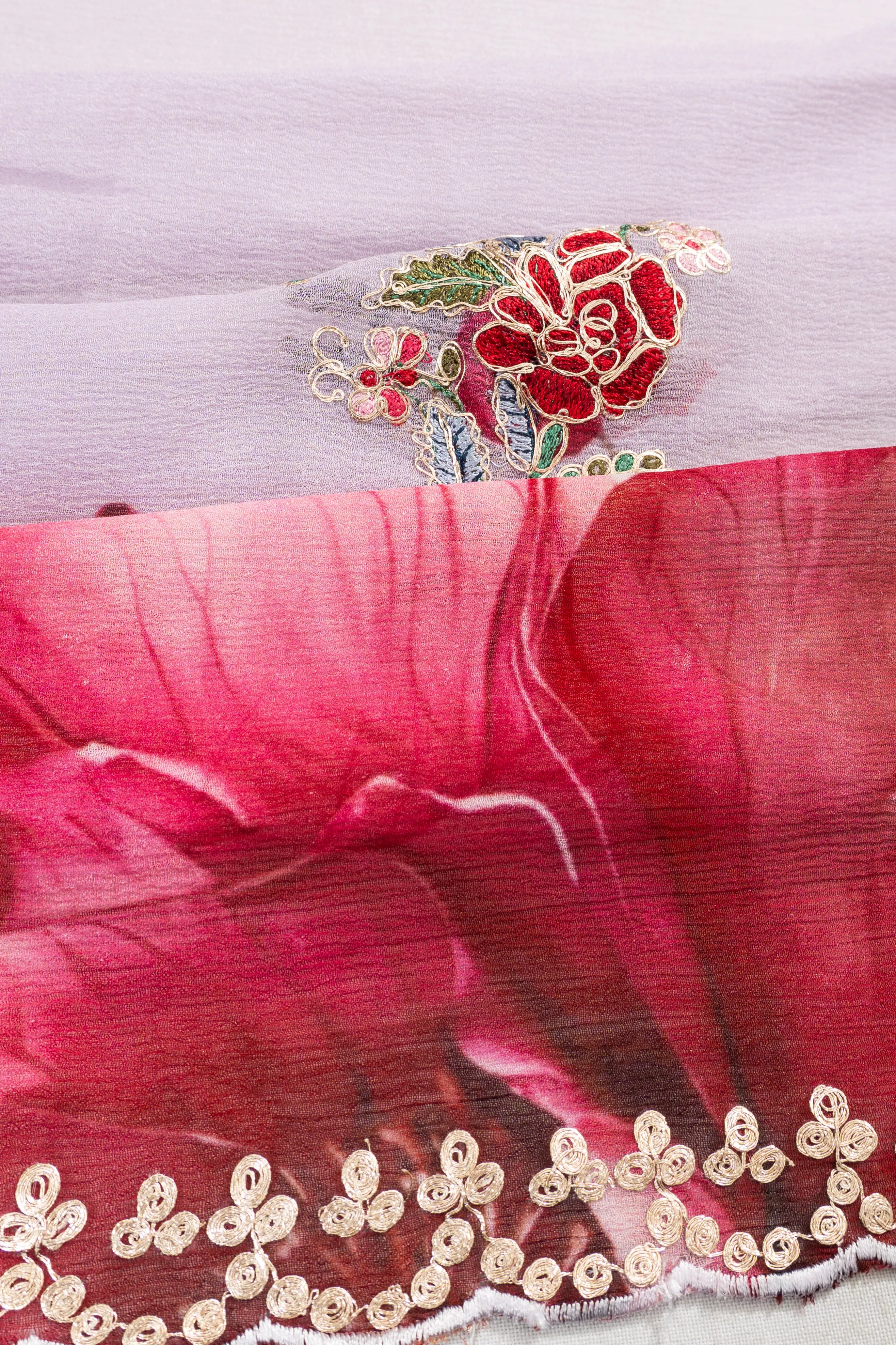 Georgette Printed Butta Off White Saree With Embroidery Border