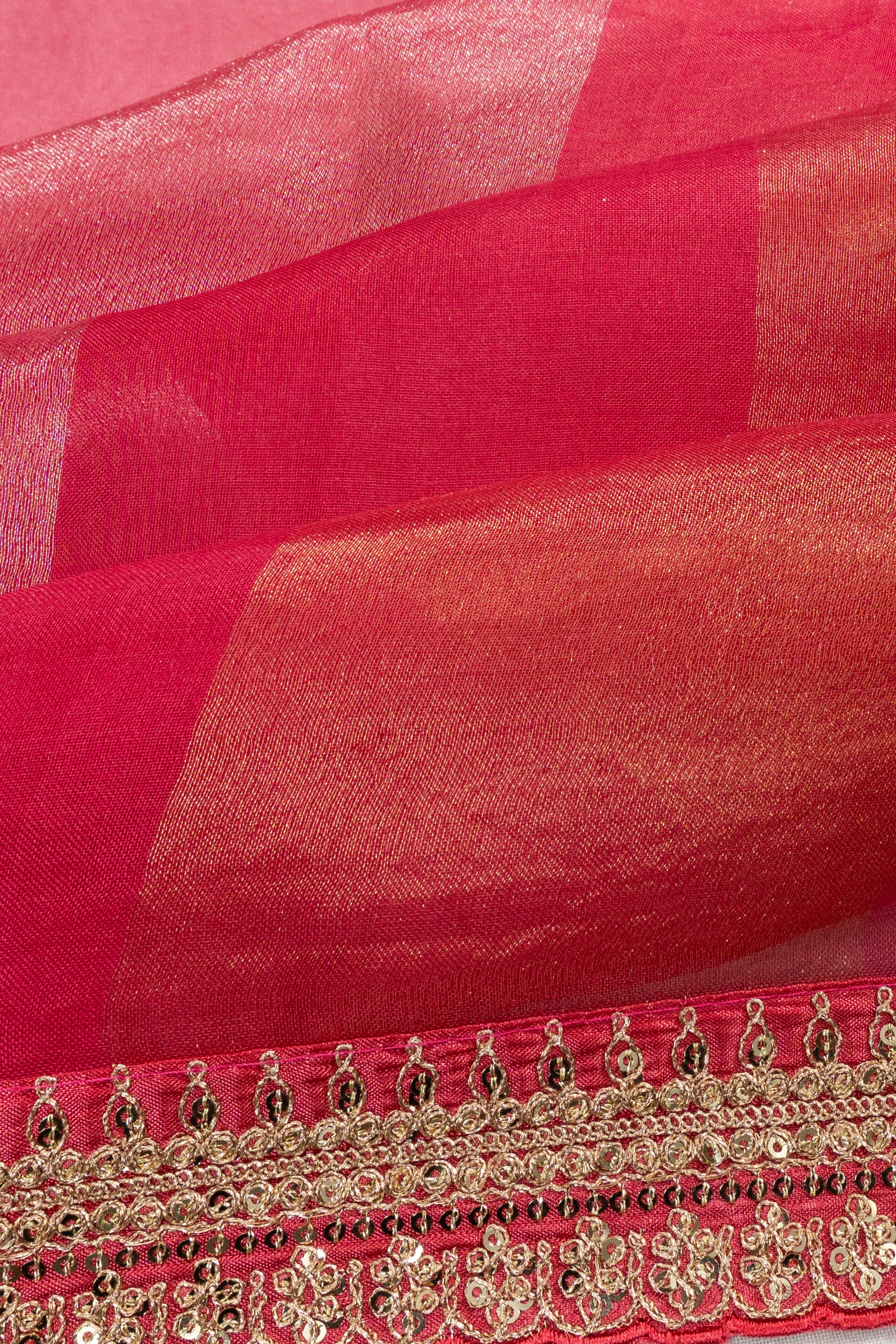 Organza Tissue Plain Pink Saree With Embroidery Border