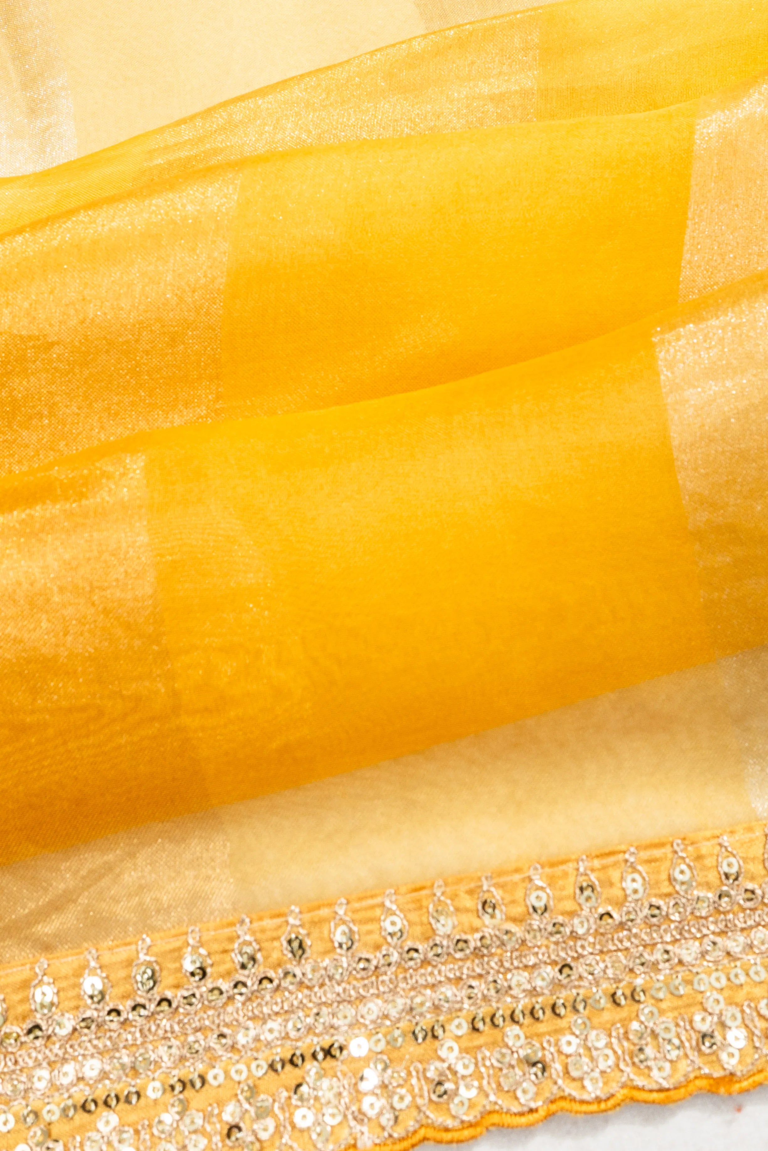 Organza Tissue Plain Yellow Saree With Embroidery Border