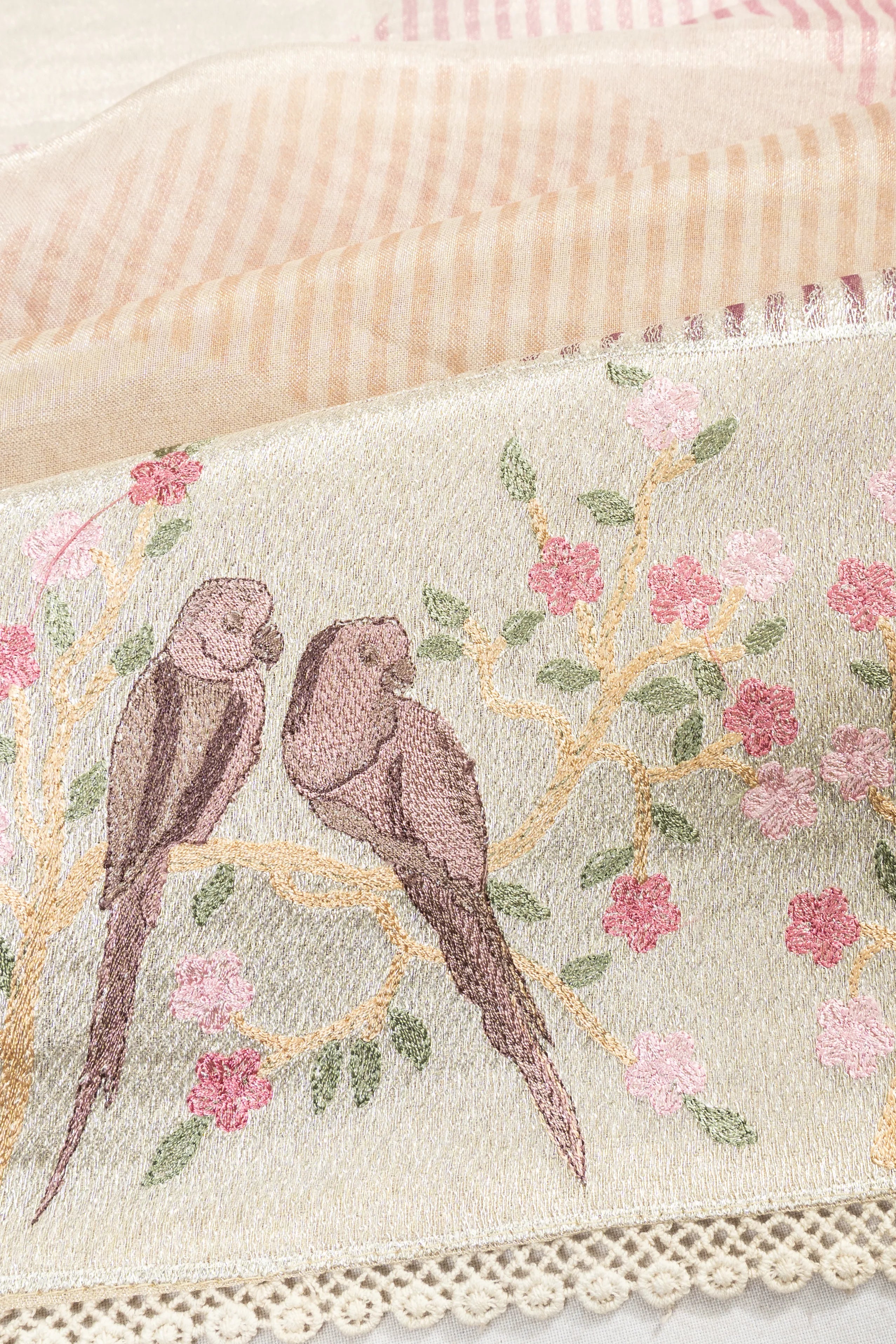 Organza Tissue Stripes Silver Saree