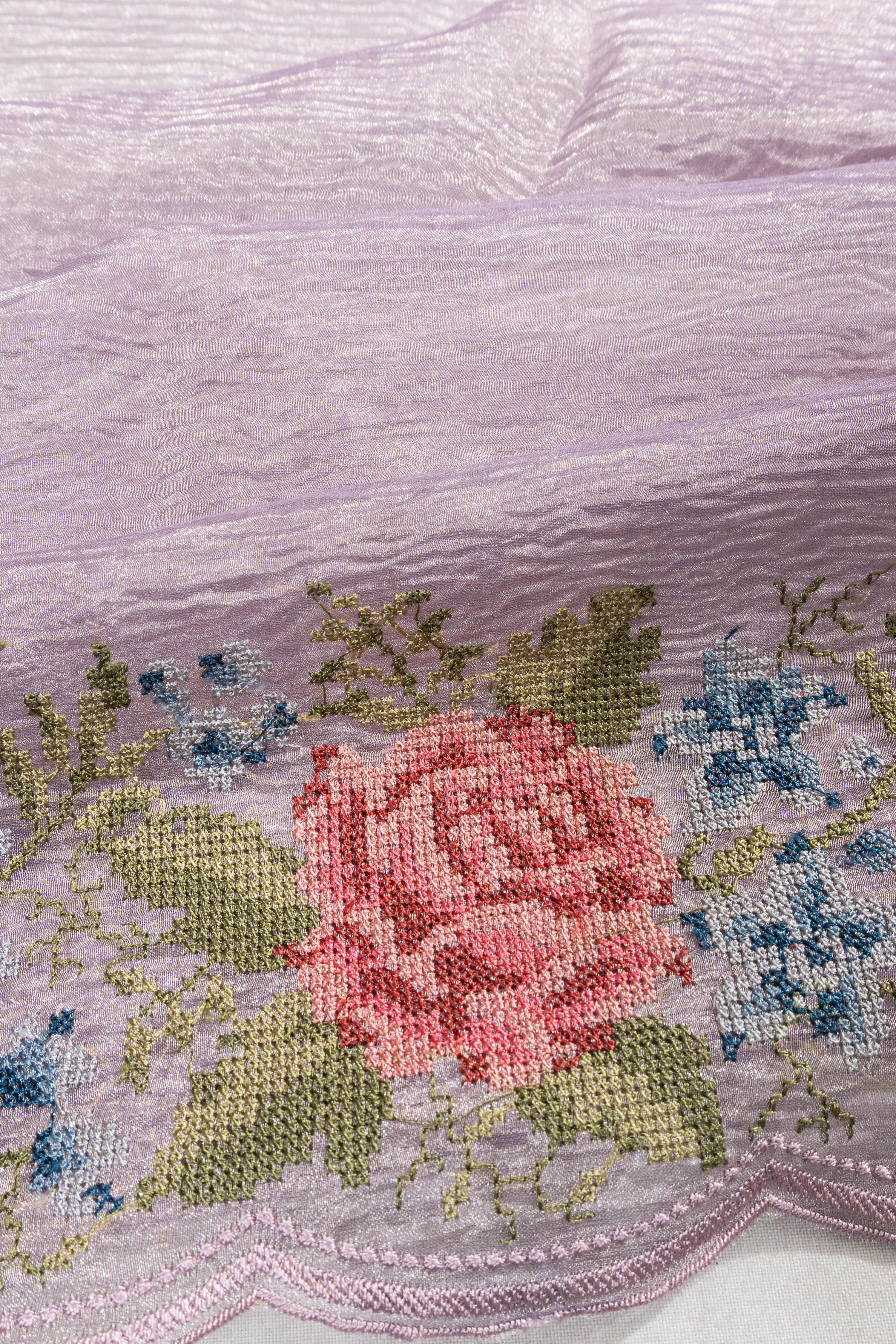 Crushed Organza Tissue Grey Saree With Embroidery Border