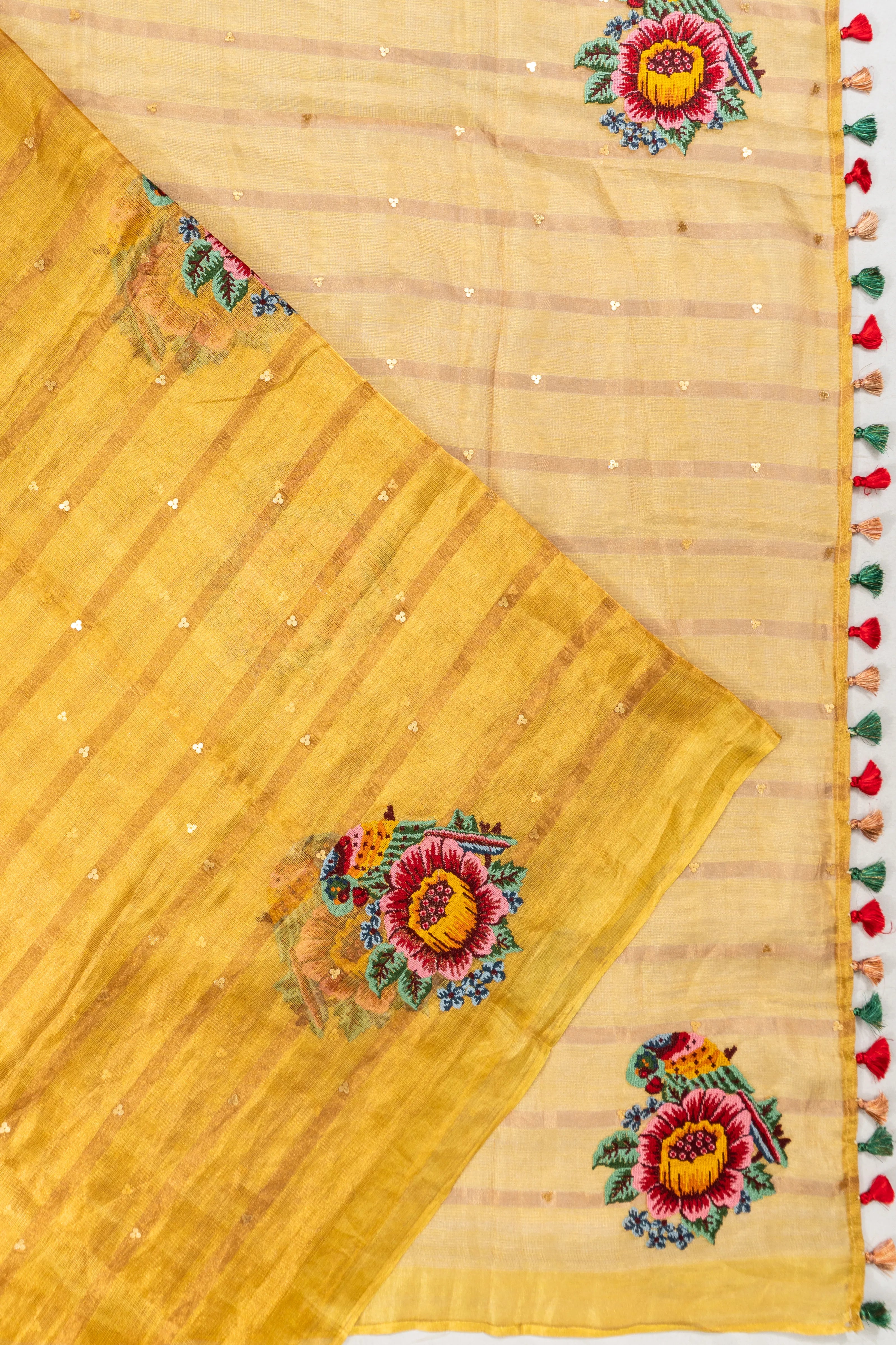 Organza Butta Embroidery Yellow Saree