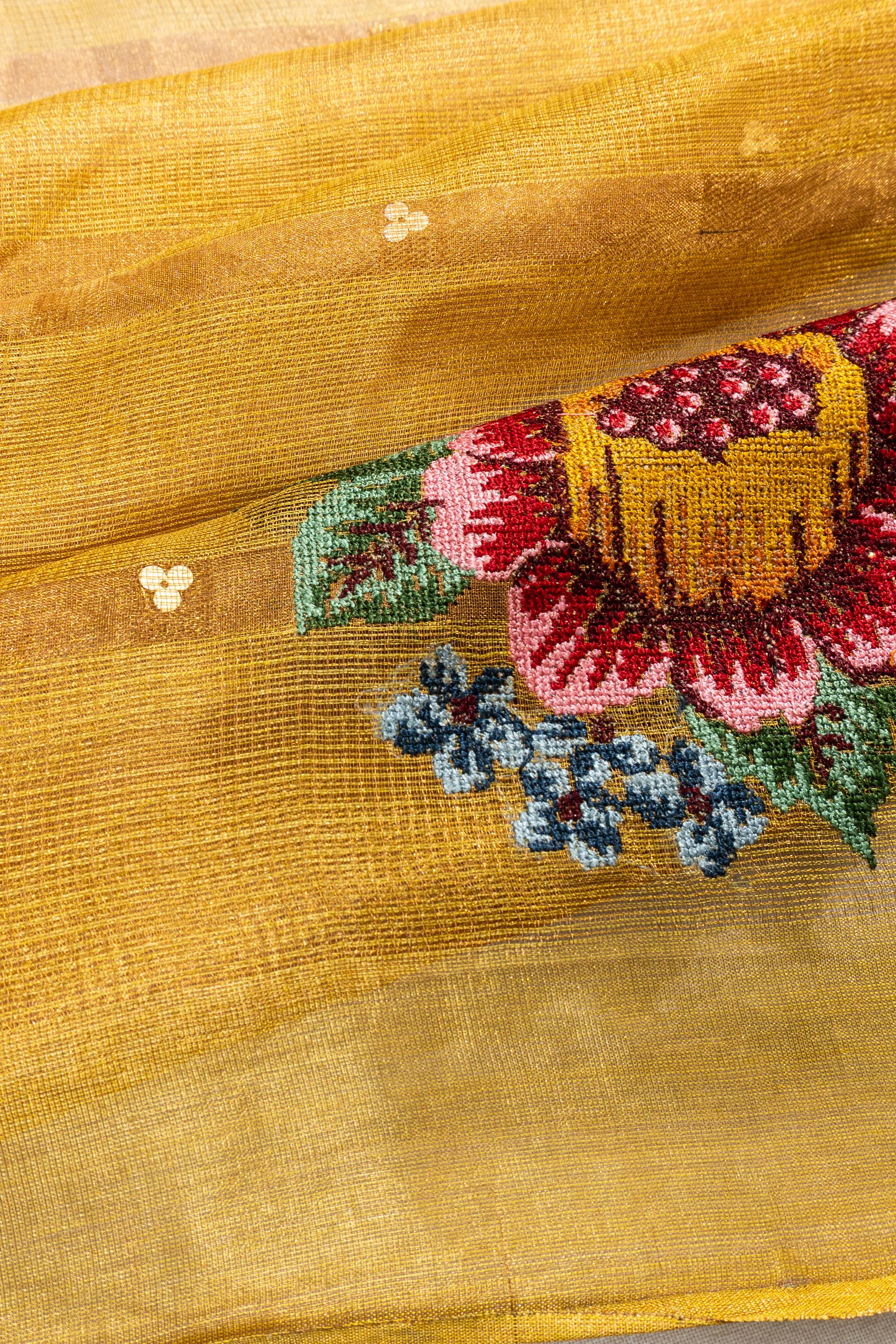 Organza Butta Embroidery Yellow Saree