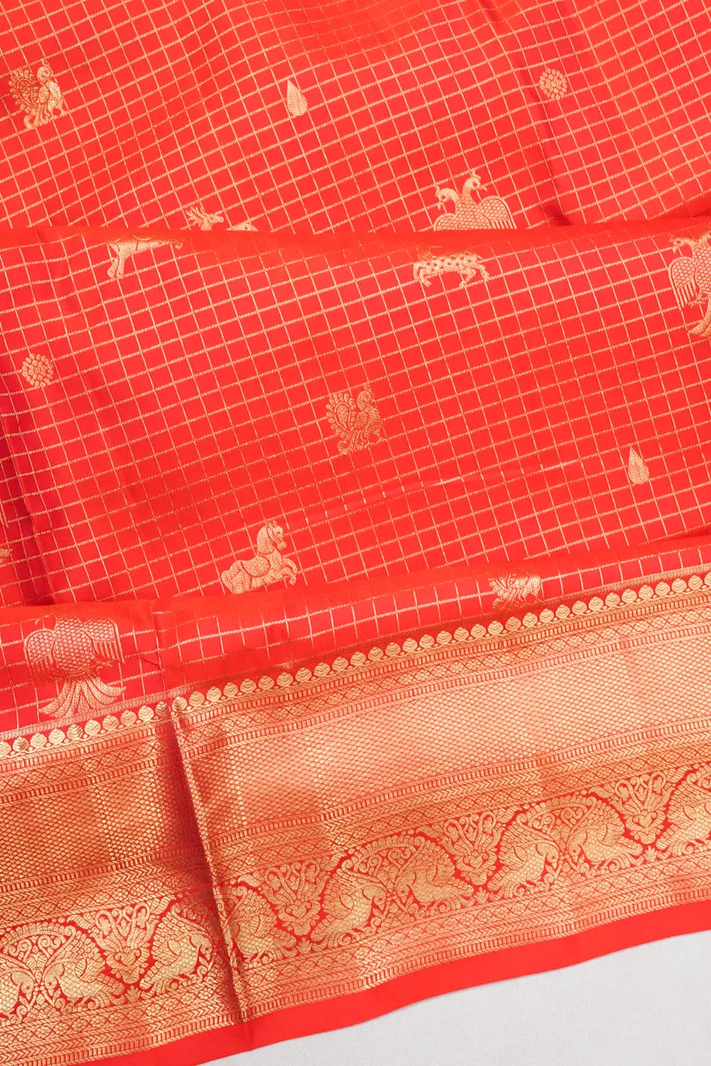 Coimbatore Soft Silk Checks And Butta Orange Saree