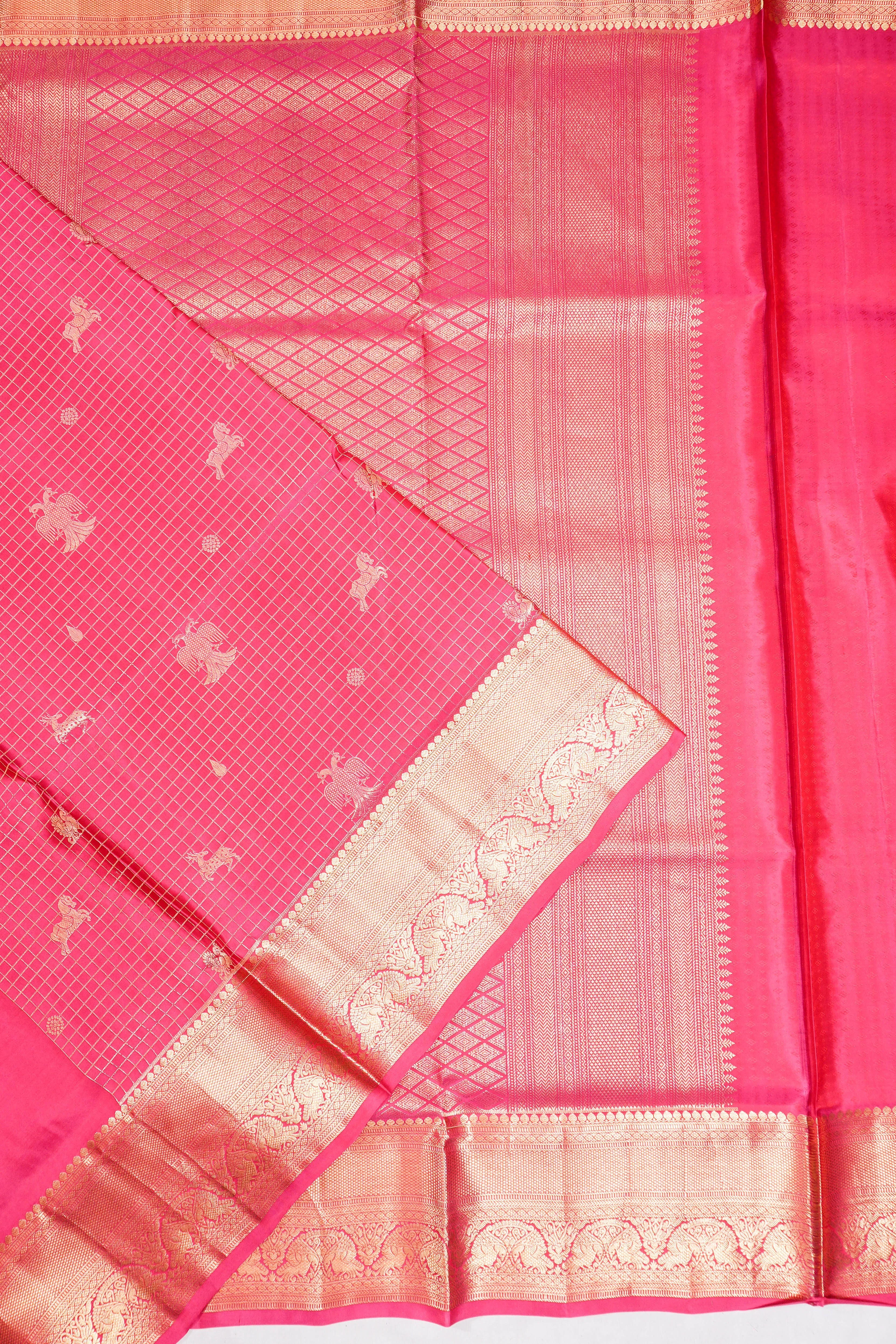 Taranga Kanchi Silk Checks And Butta Pink Saree