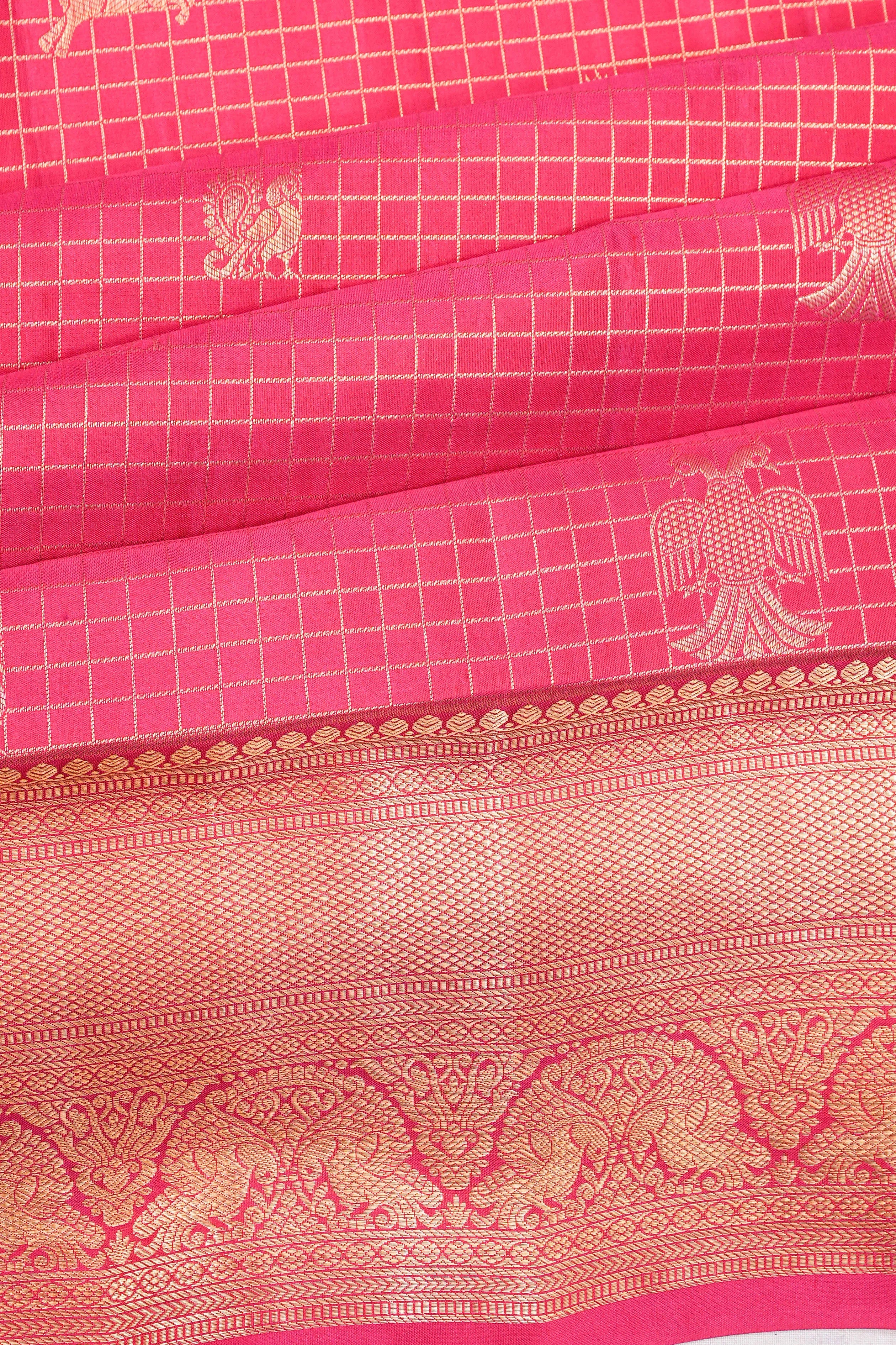 Taranga Kanchi Silk Checks And Butta Pink Saree