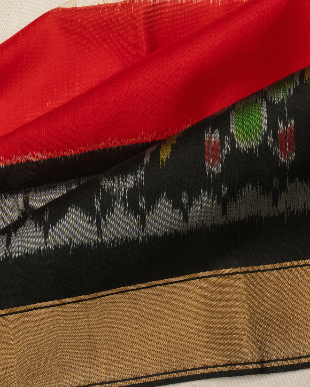 Coimbatore Soft Silk Plain White And Red Saree With Ikat Inspired Border
