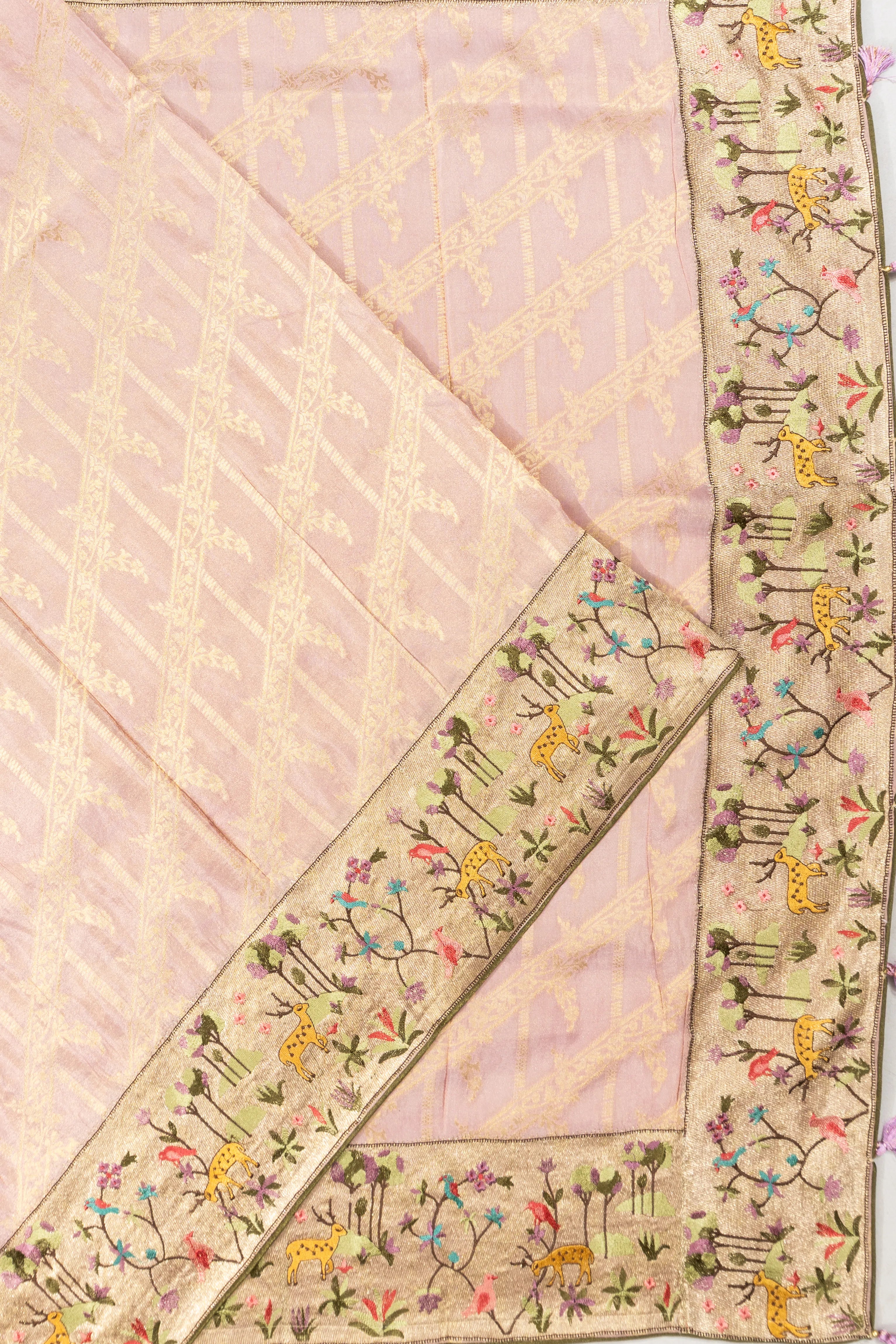 Organza Tissue Brocade Baby Pink Saree