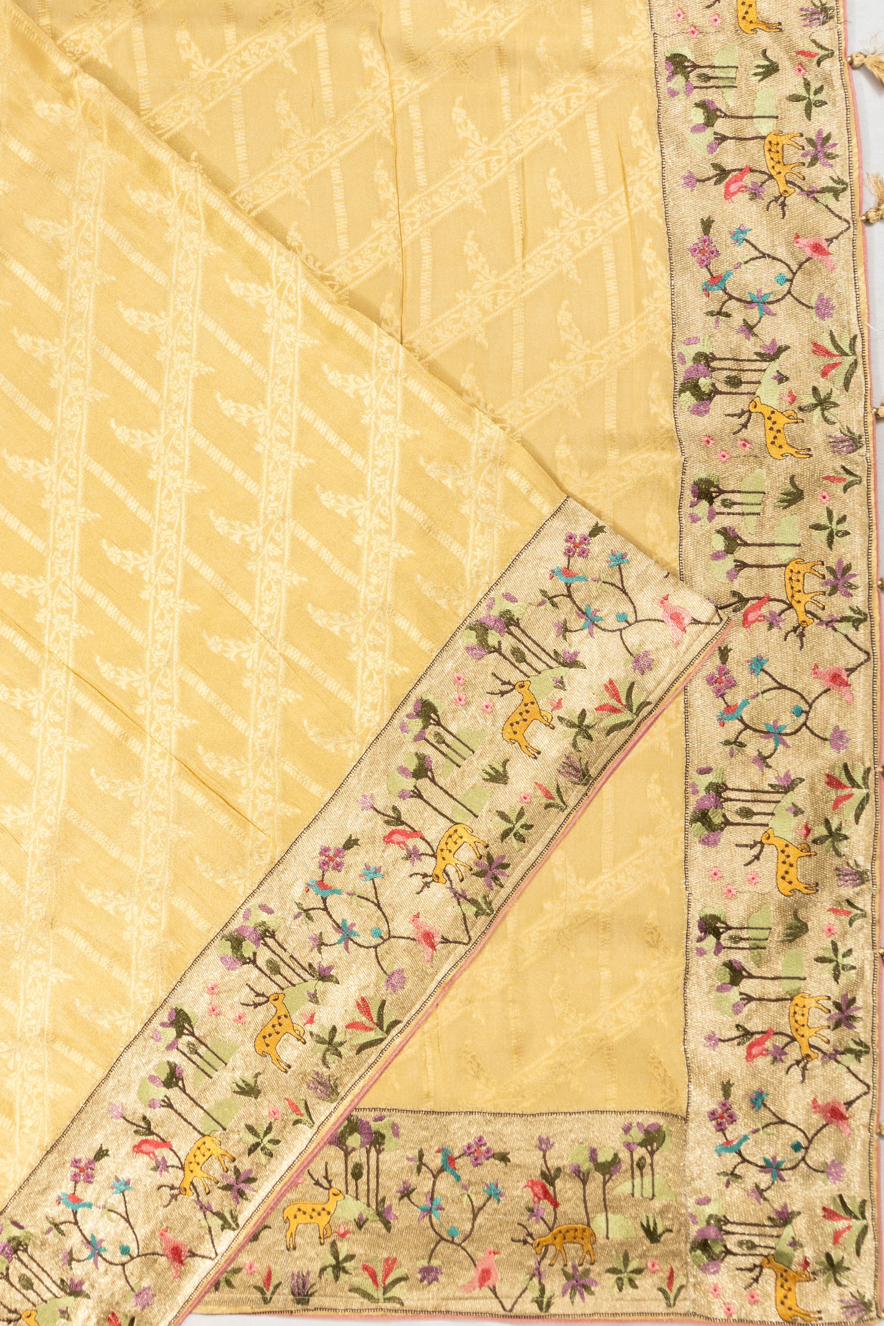 Organza Tissue Brocade Yellow Saree