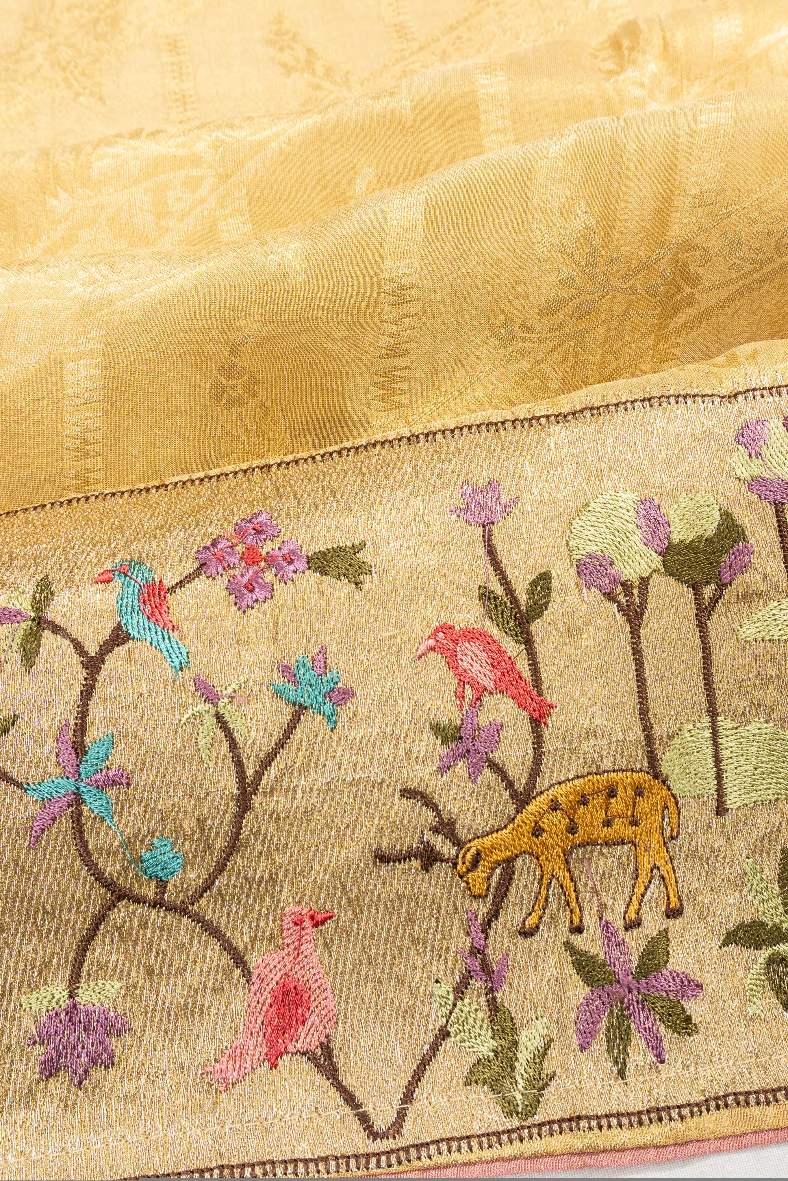 Organza Tissue Brocade Yellow Saree