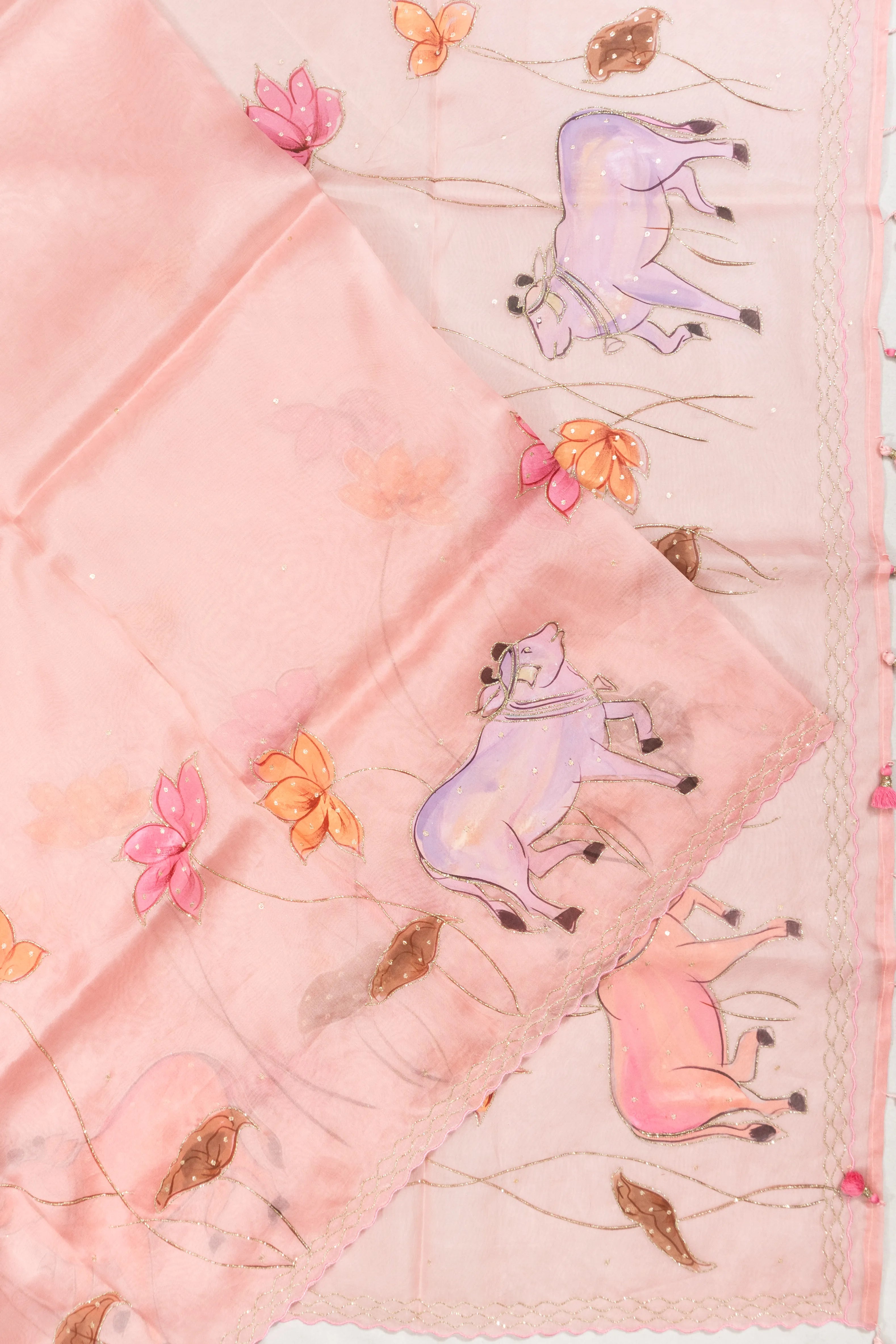 Organza Butta Peach Saree